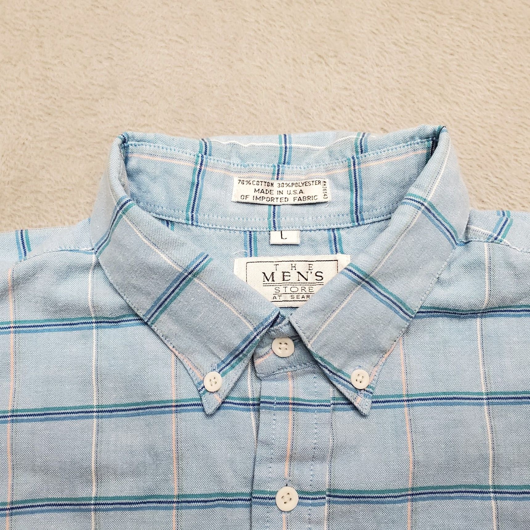 Sears VINTAGE The Mens Store Shirt Mens L Blue Short Sleeve Sears Made in USA Dad Shirt Size US L / EU 52-54 / 3 - 5 Thumbnail