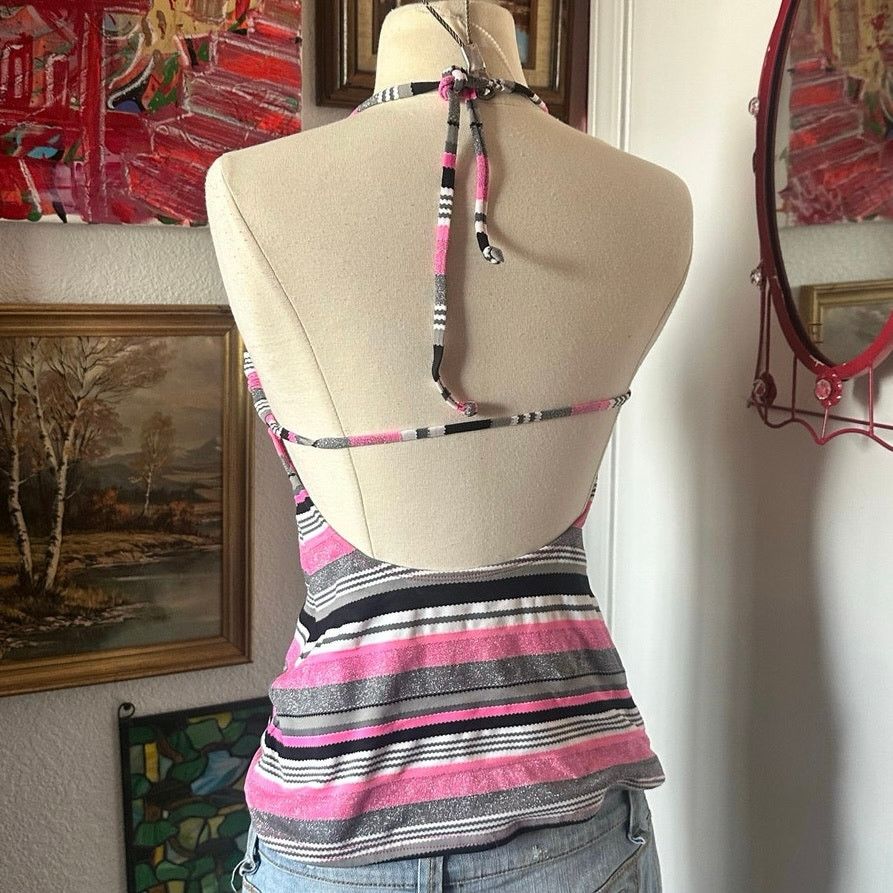 Other candies gray pink striped swim halter top Size S / US 4 / IT 40 - 3 Thumbnail