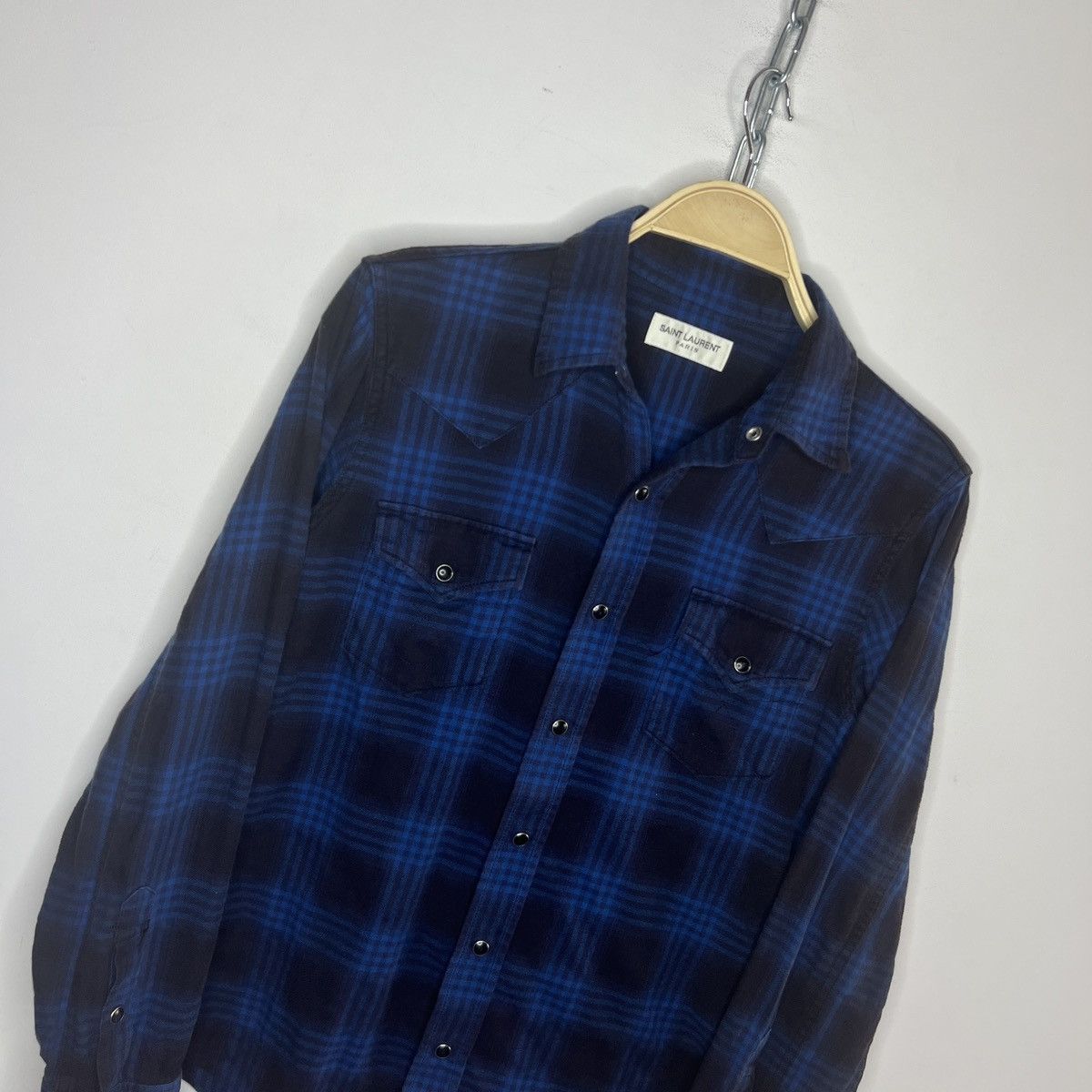 Saint Laurent Paris FW16 Checkered Flannel Shirt – Blue Size US XS / EU 42 / 0 - 3 Thumbnail