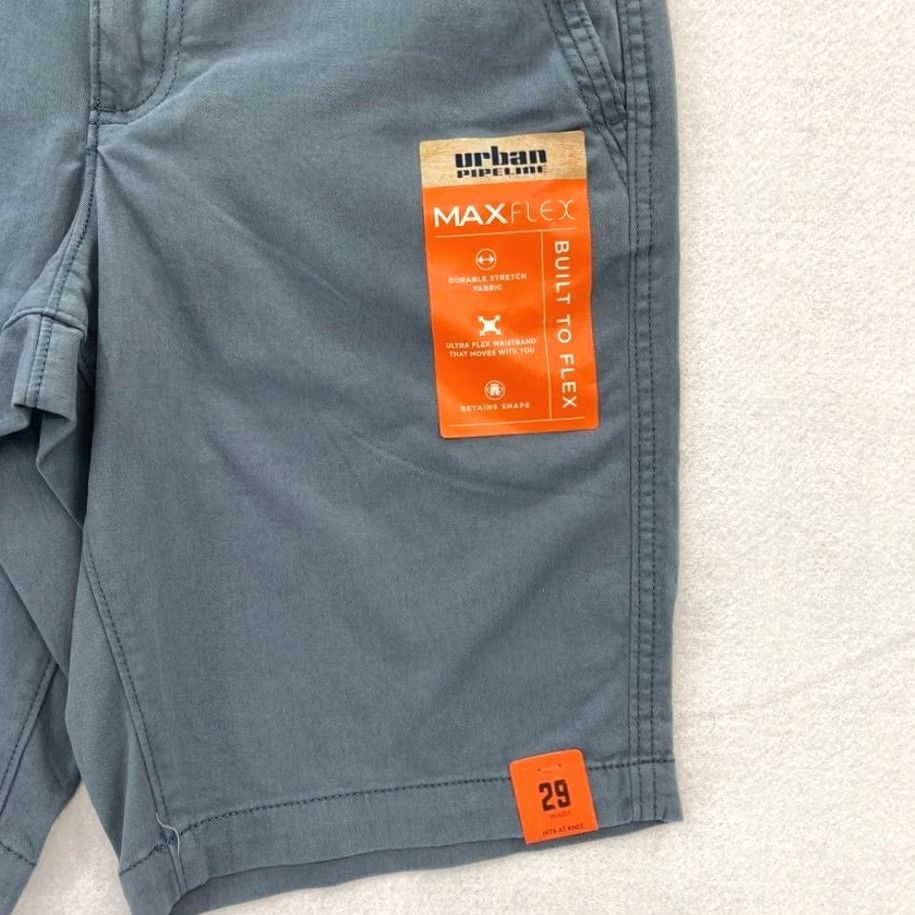 Vintage Urban Pipeline Shorts Mens 29 Blue Flat Front Chino Short 11" MaxFlex Navy NWT Size US 29 - 3 Thumbnail
