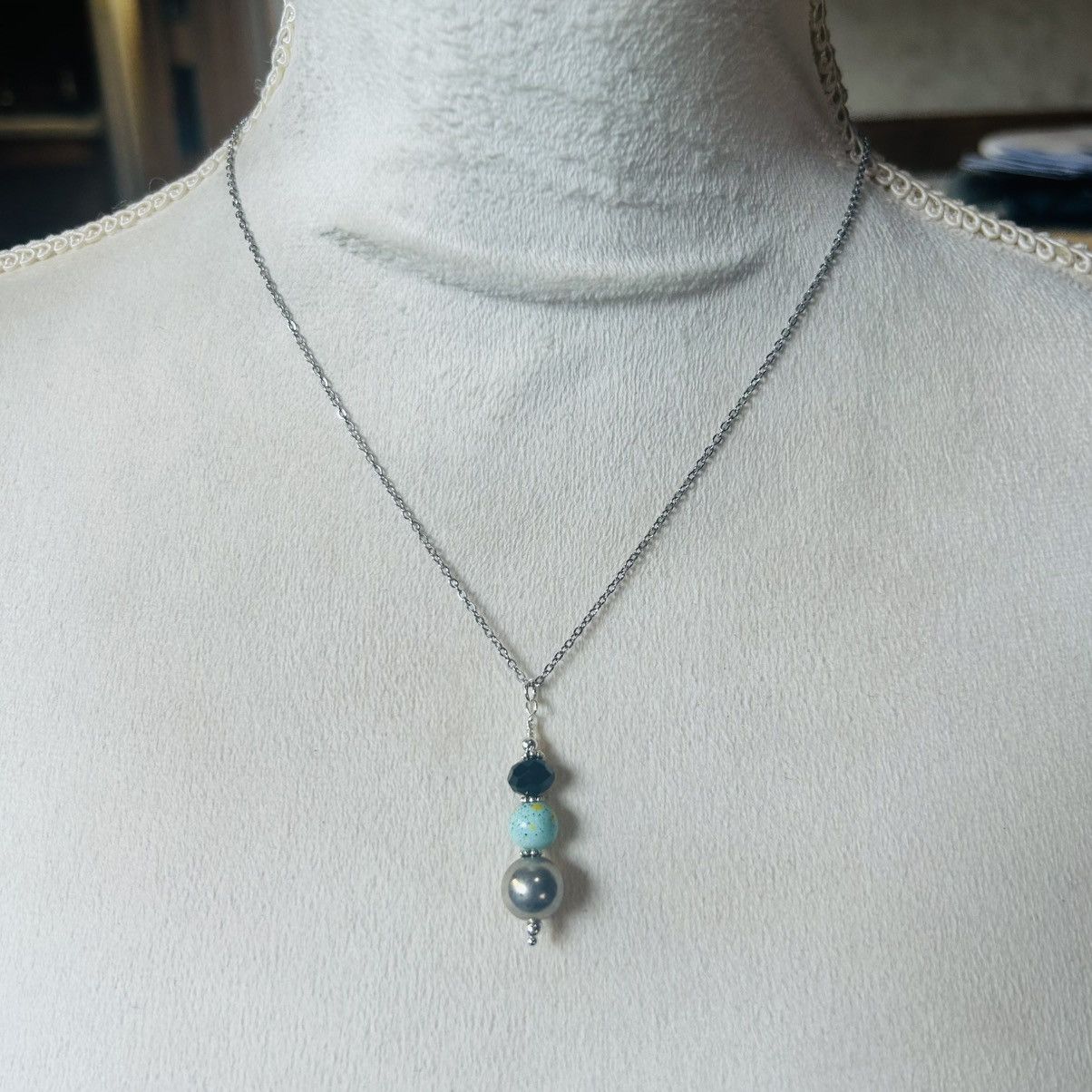 Handmade Handcrafted art glass bead drop pendant on chain necklace Size ONE SIZE - 3 Thumbnail