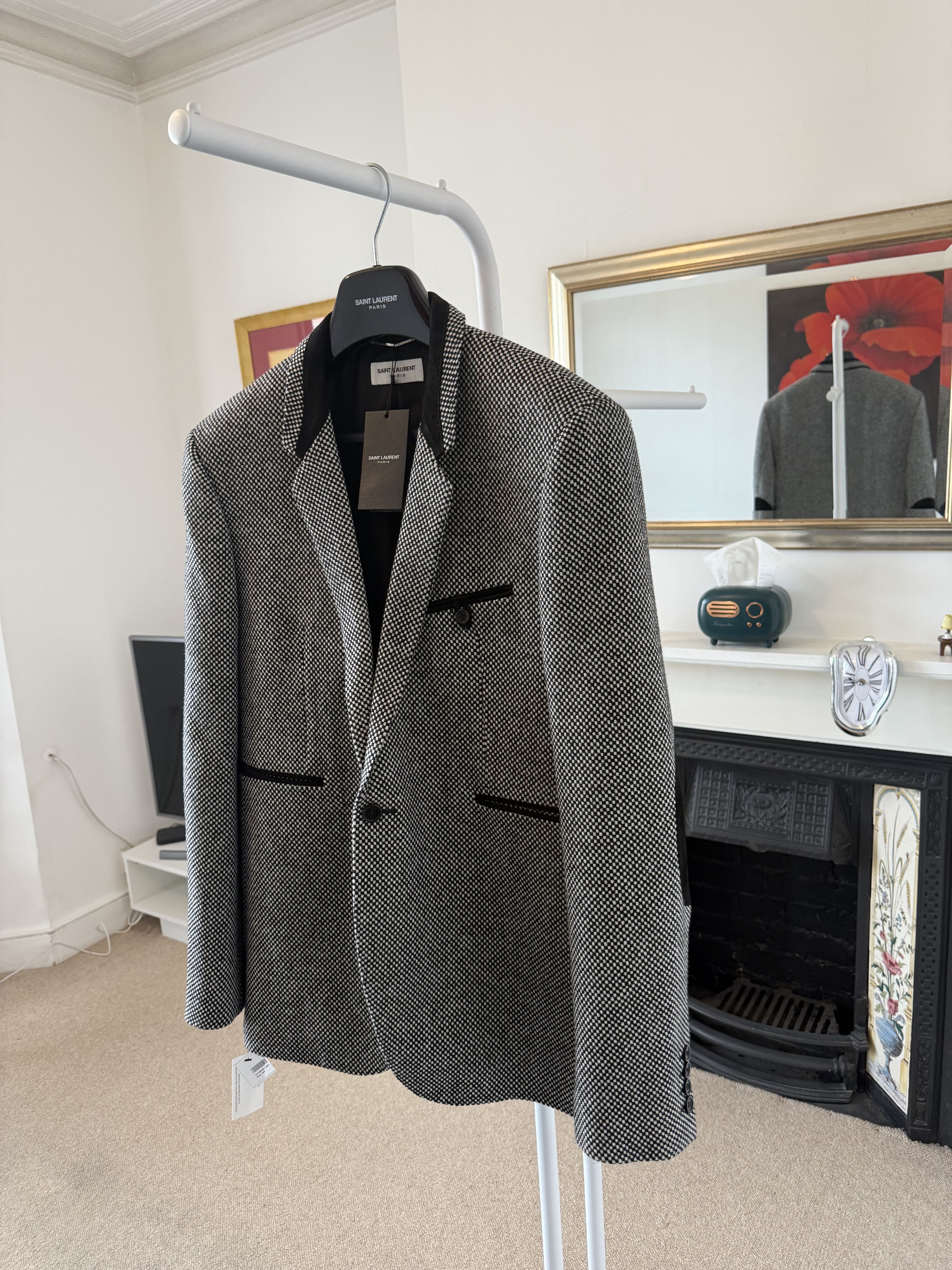 Saint Laurent Paris SS19 Saint Laurent Black and Off-White Tweed Allure Blazer Size 52R - 3 Thumbnail