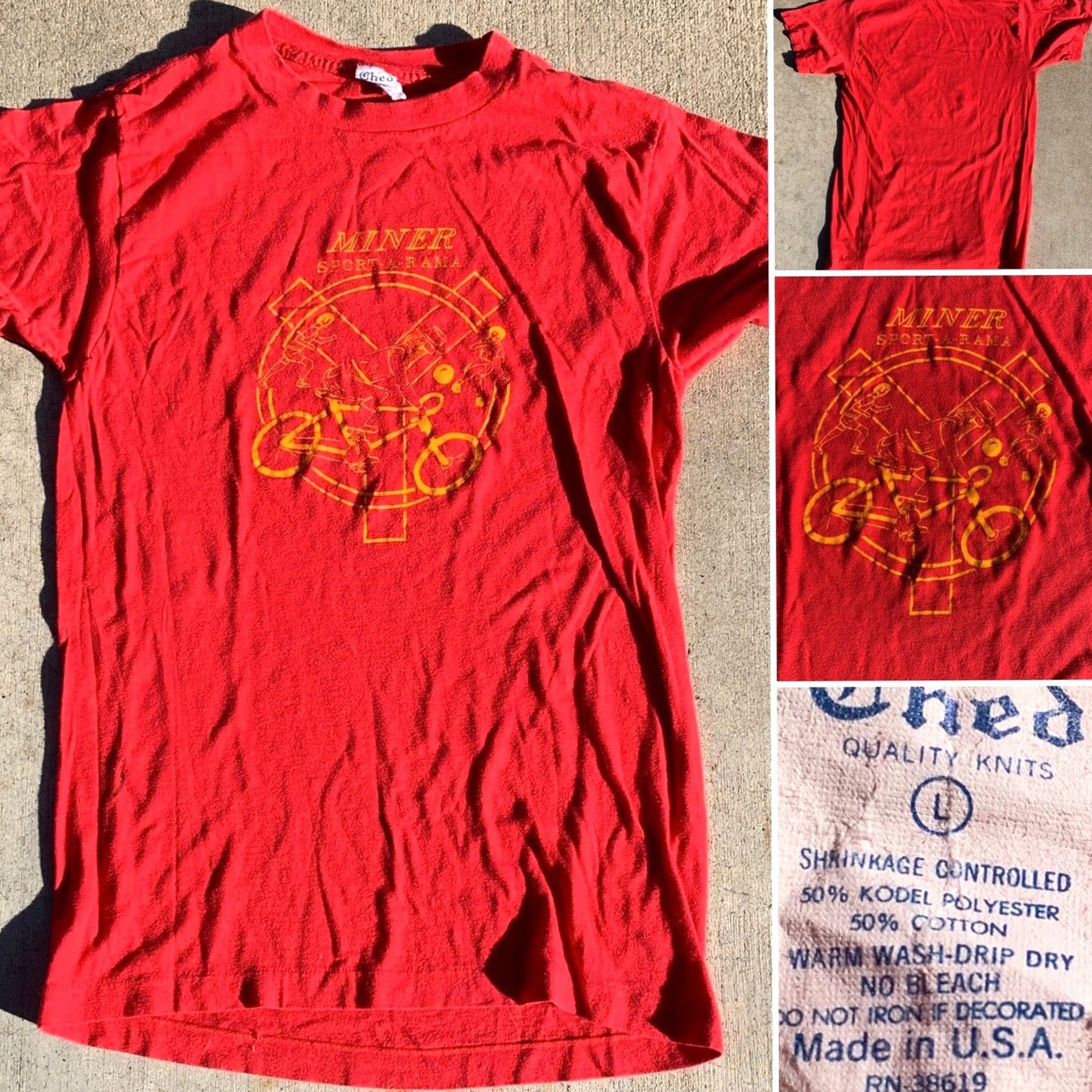 Vintage VINTAGE Ched MINER SPORT-A-RAMA T-Shirt Red 1970s 70s Single Stitch L Mens Graphic Tee USA Sportswear/Beach Size US L / EU 52-54 / 3 - 7 Thumbnail
