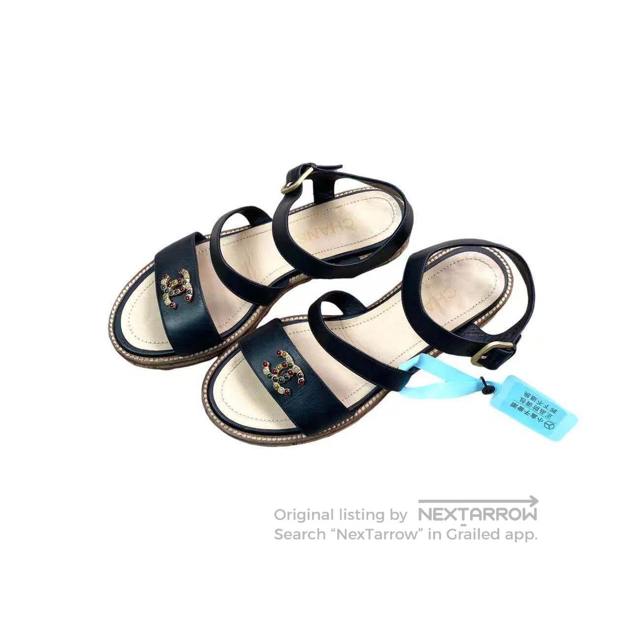 Chanel Chanel Rhinestone logo flat sandals| Size US 6.5 / IT 36.5 - 1 Thumbnail