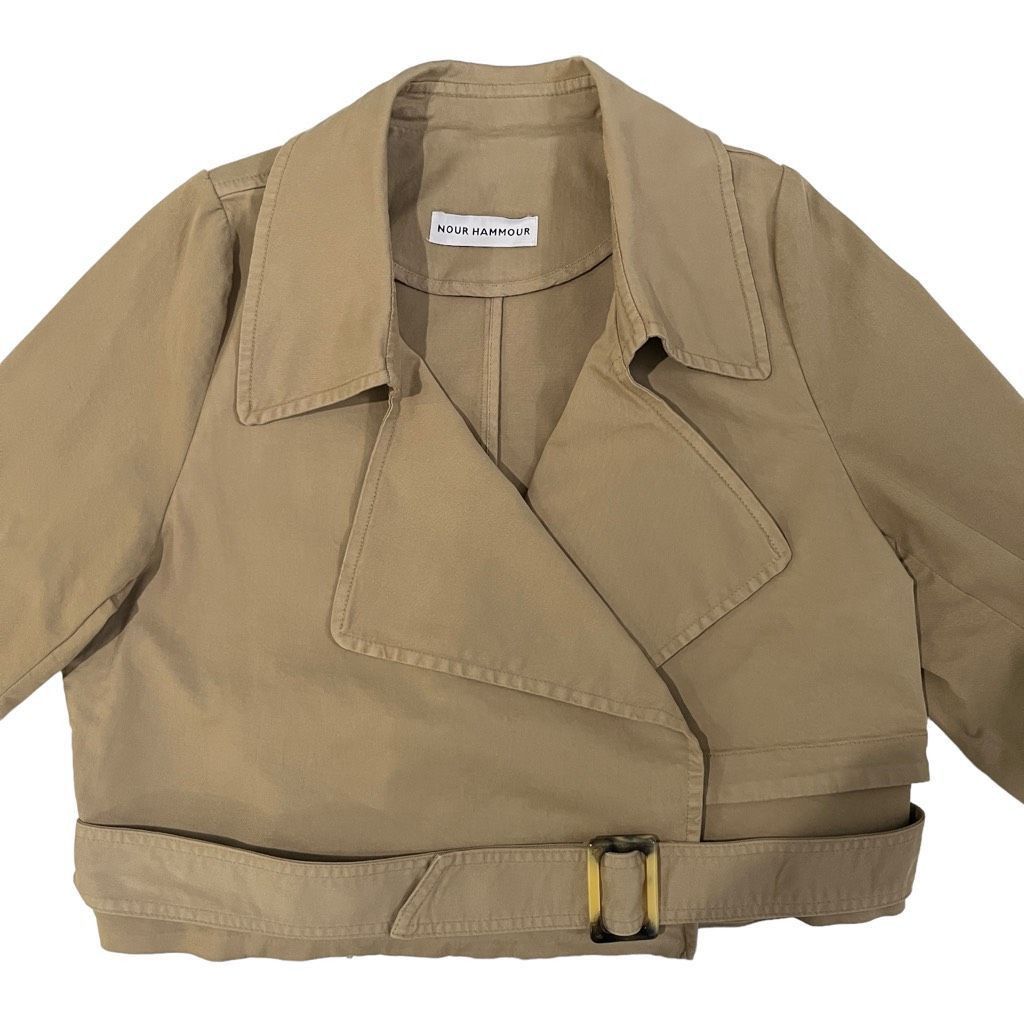 Other NOUR HAMMOUR Hatti Cropped Canvas Trench Jacket in Khaki Size M / US 6-8 / IT 42-44 - 3 Thumbnail