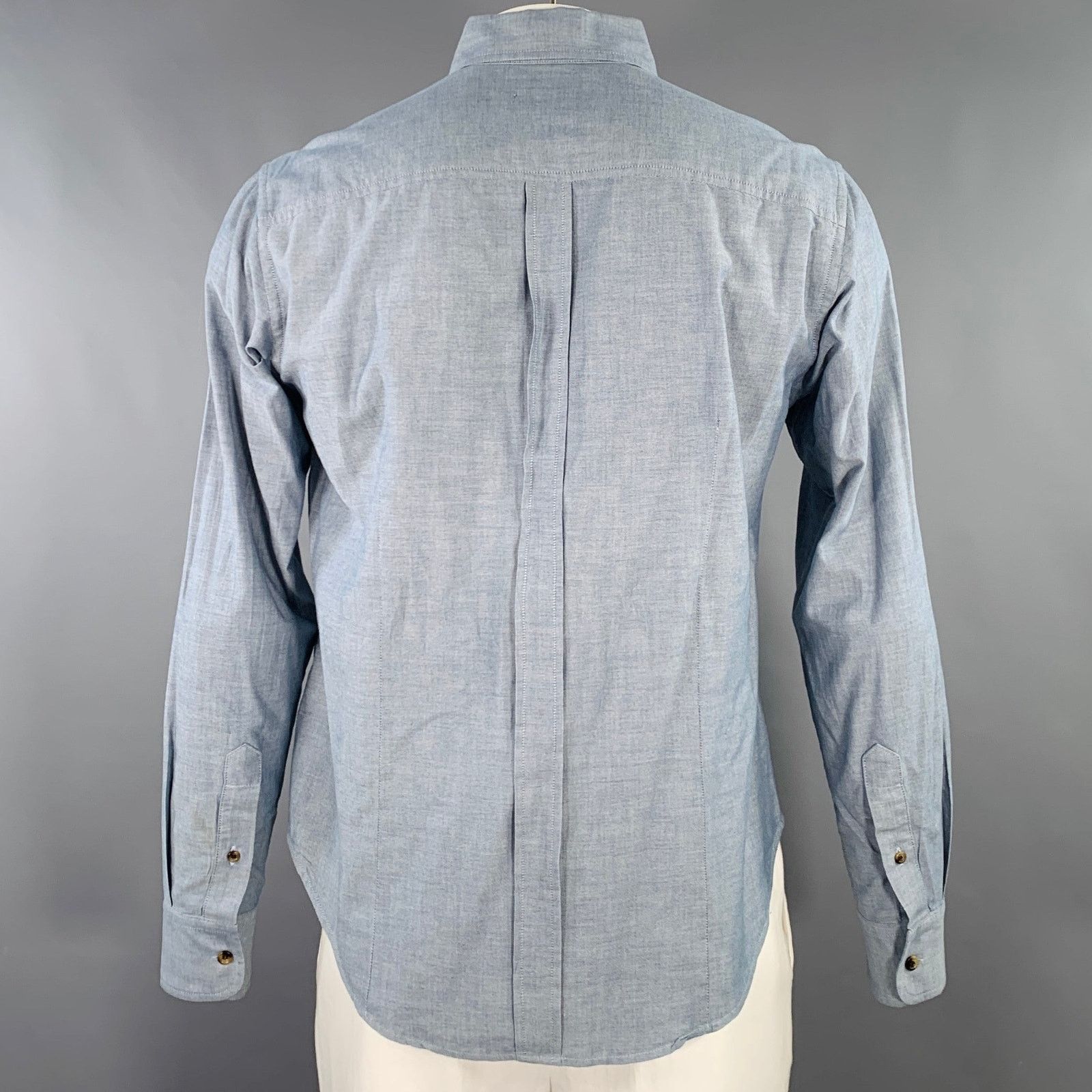 Band Of Outsiders Size L Blue Grey Cotton One Pocket Long Sleeve Shirt Size US L / EU 52-54 / 3 - 3 Thumbnail