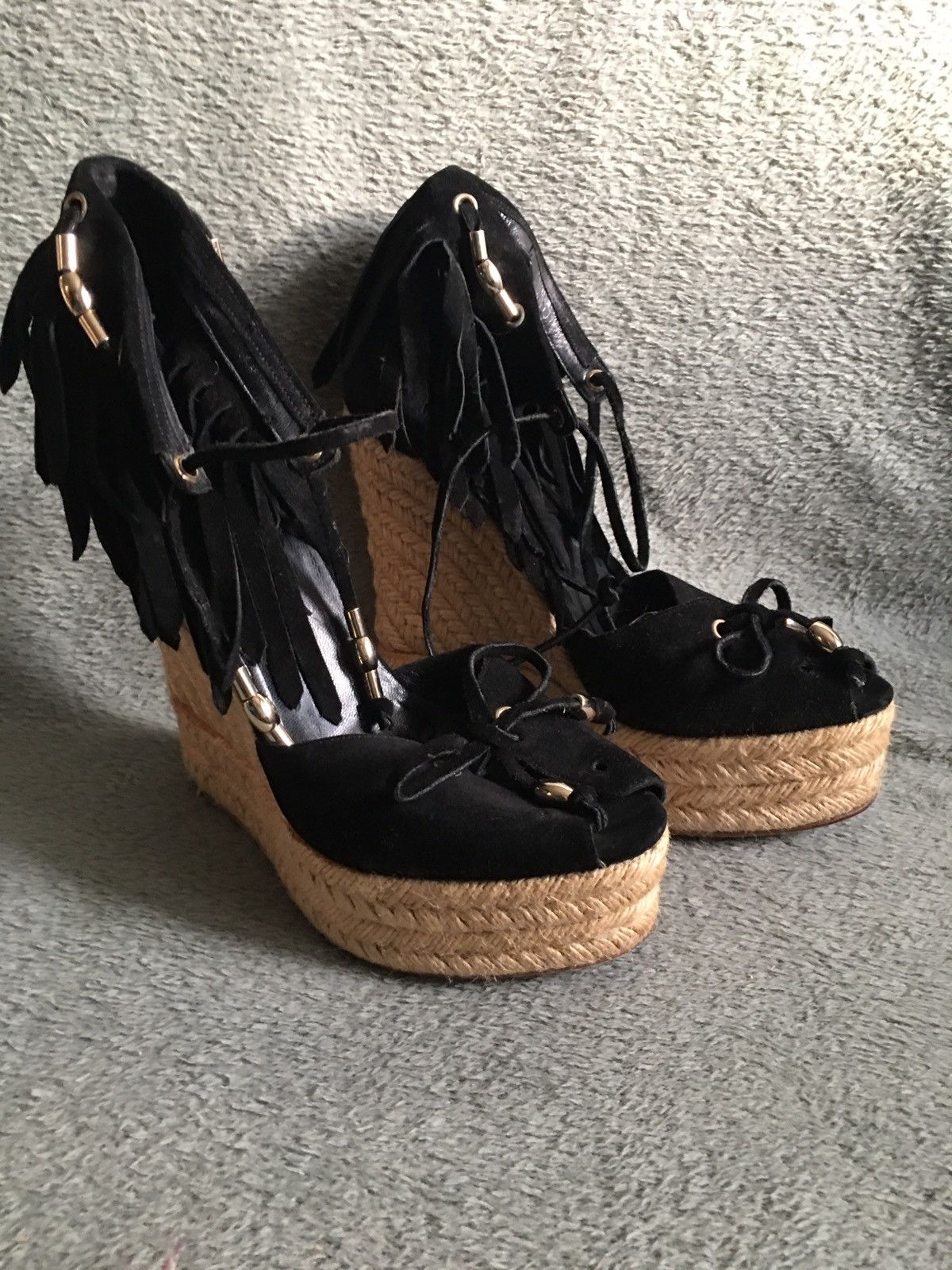 Gucci GUCCI Espadrilles Black Suede Wedge Sandals EU40 Size US 10 / IT 40 - 3 Thumbnail
