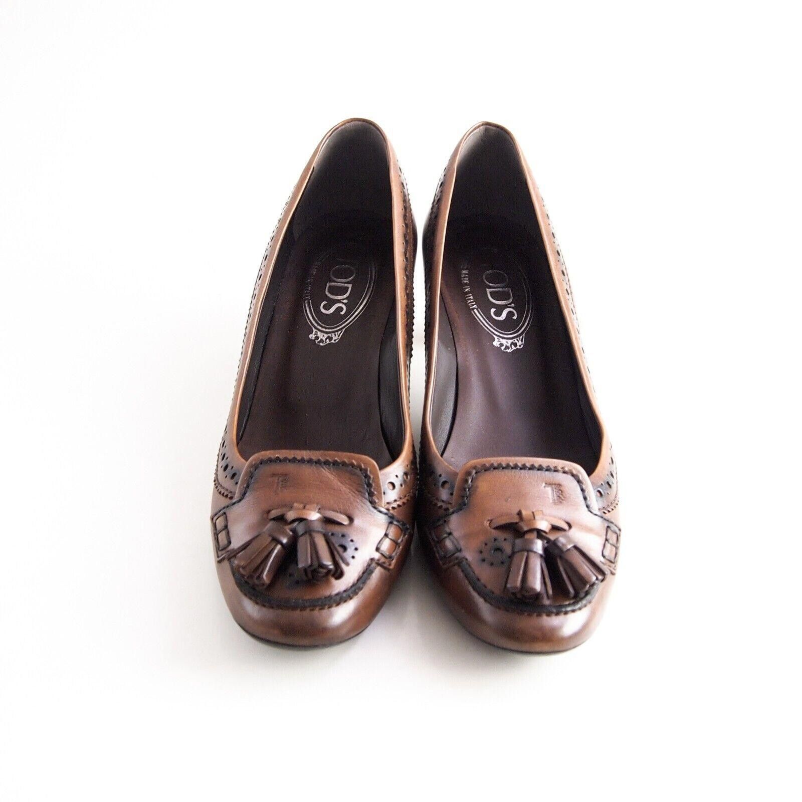 Tod's Tod's Mid Heel Tassel Pumps Brown Leather US 7 EU 37 Size US 7 / IT 37 - 4 Thumbnail