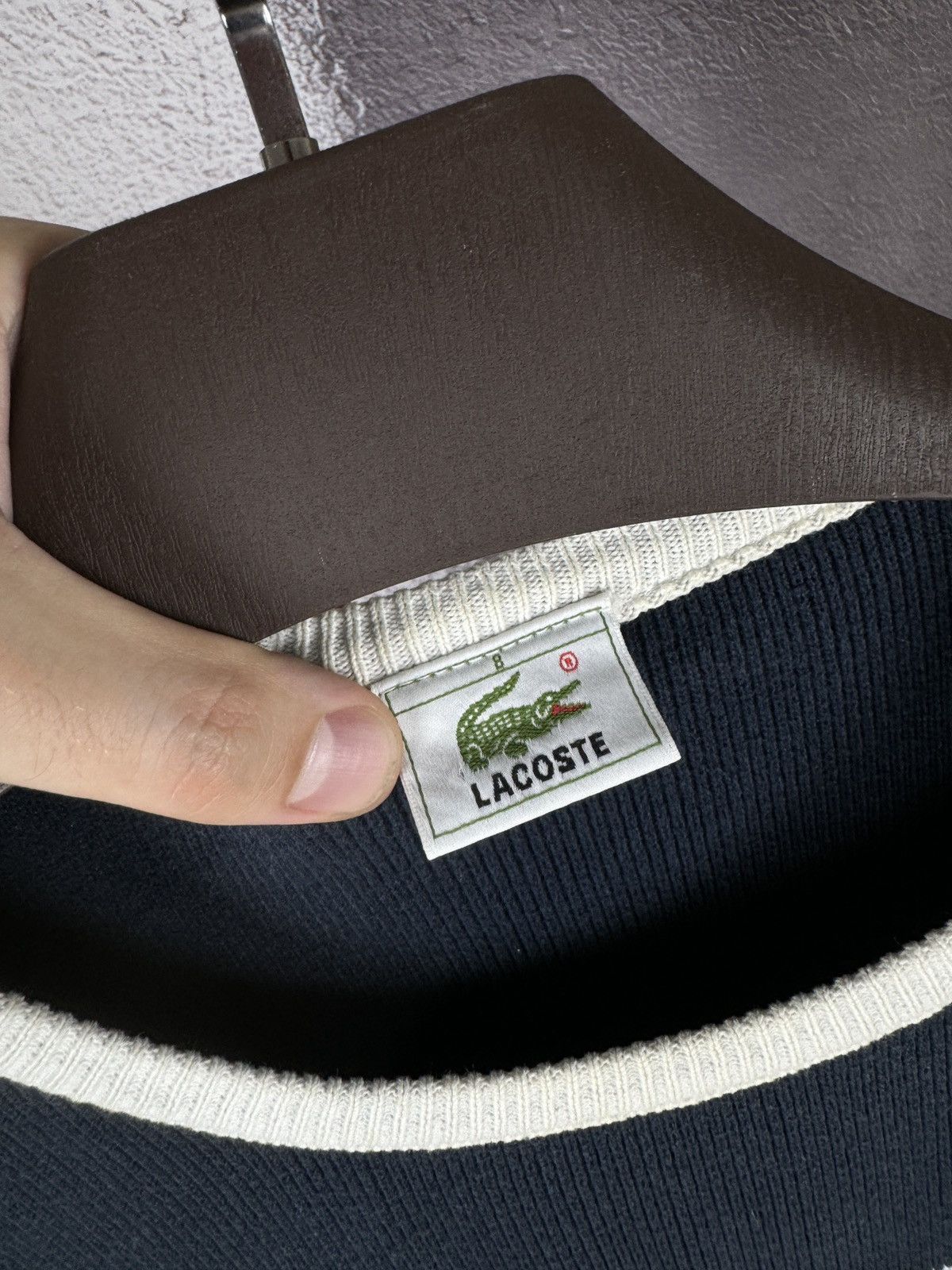 Lacoste Lacoste vintage white blue striped sweater knitwear Size US XXL / EU 58 / 5 - 8 Thumbnail