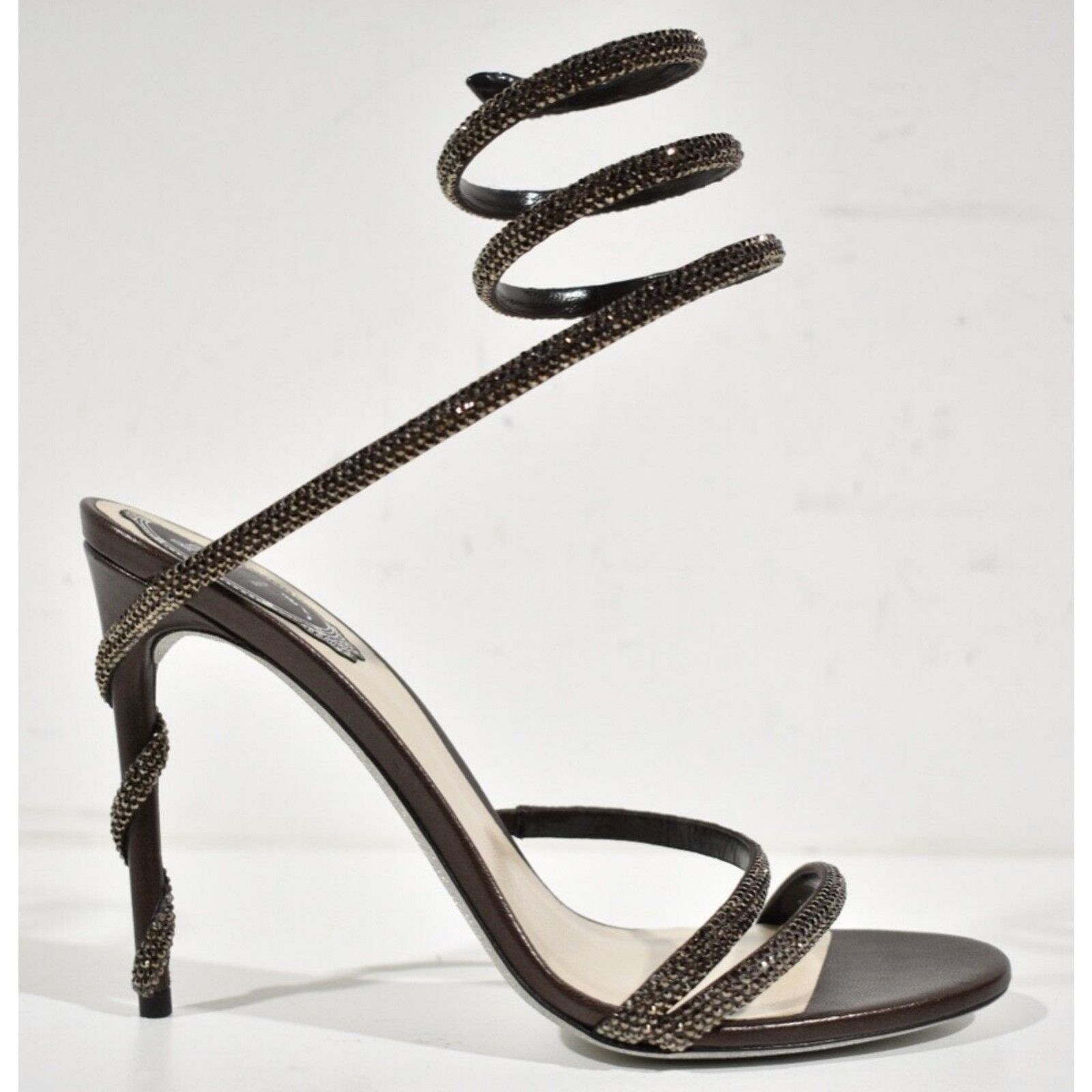 Rene Caovilla Margot Crystal Snake Ankle Wrap Strap Sandal Heel Pump 38 Size US 8 / IT 38 - 2 Thumbnail
