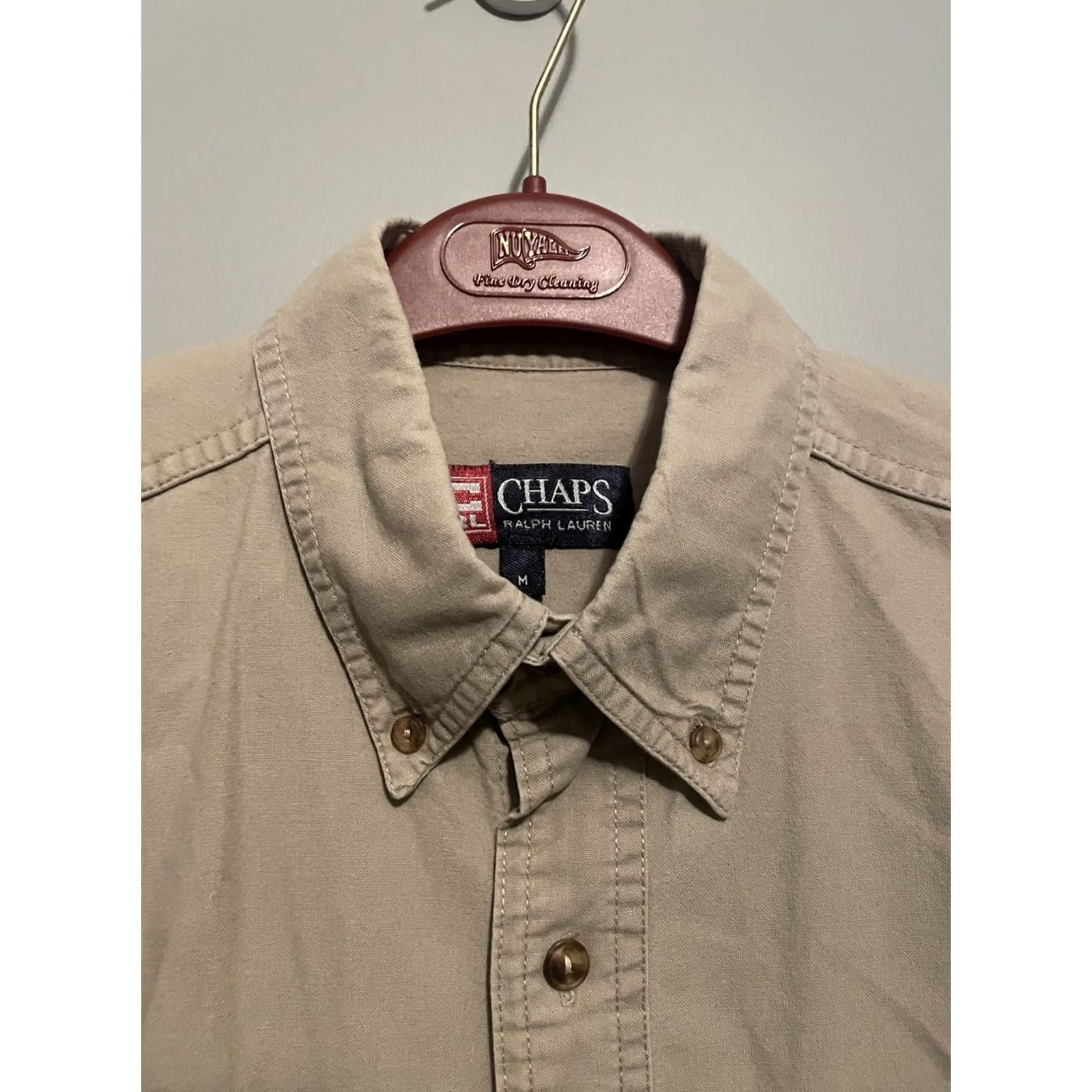 Chaps VINTAGE Chaps Ralph Lauren Shirt Men M Beige Short Sleeve 90 Flag Logo Button-Up Collared Silk? (Note: "Silk" not in original; cannot add) Size US M / EU 48-50 / 2 - 2 Thumbnail