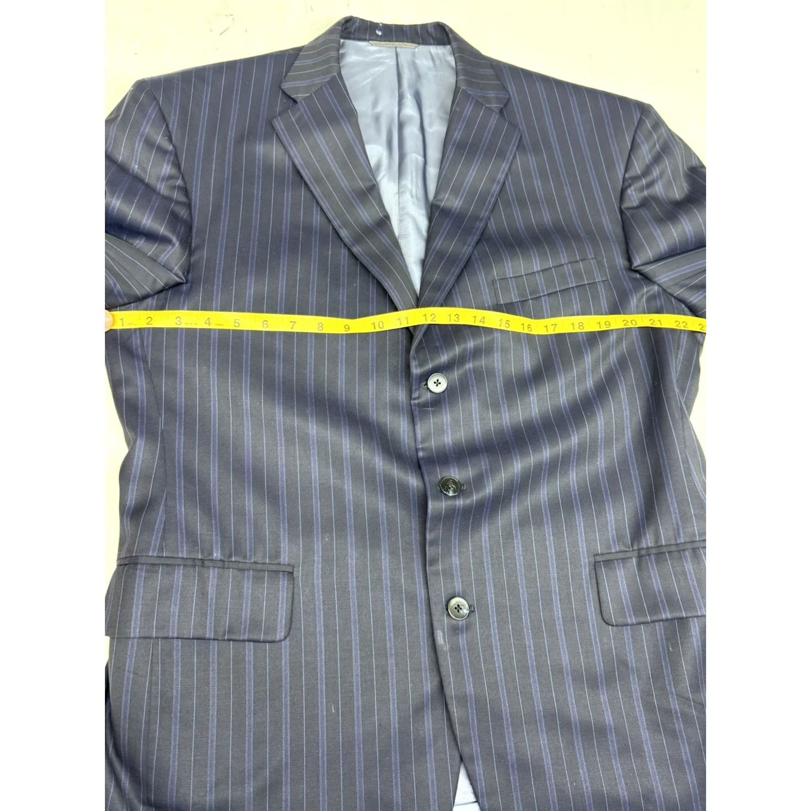 Vintage VINTAGE Tom James Suit Mens 46R Blue Striped 3 Button Wool Pants 31x32 Holland Sherry Size 46R - 7 Thumbnail