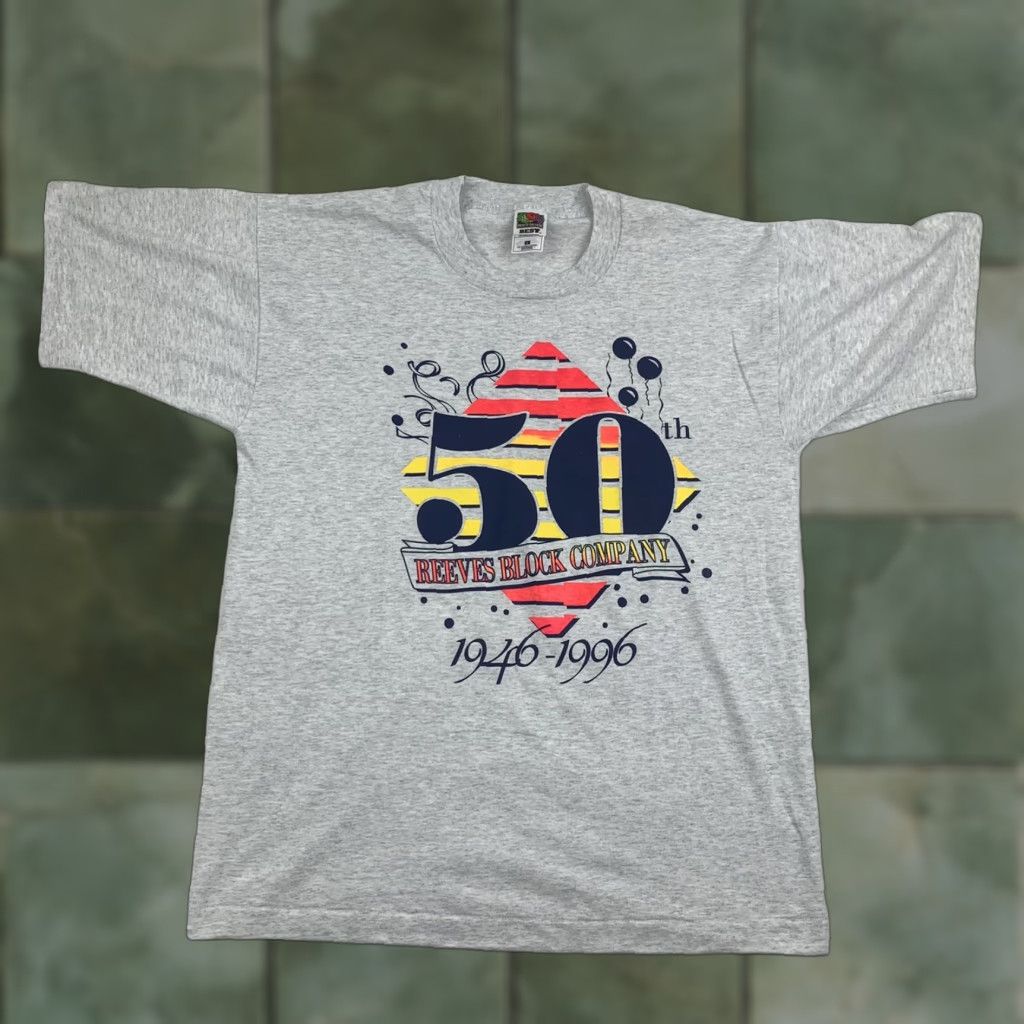 Fruit Of The Loom Vintage Reeves Block Company 50th T Shirt Adult Large Gray Made in USA 90s 1996 Size US L / EU 52-54 / 3 - 1 Thumbnail