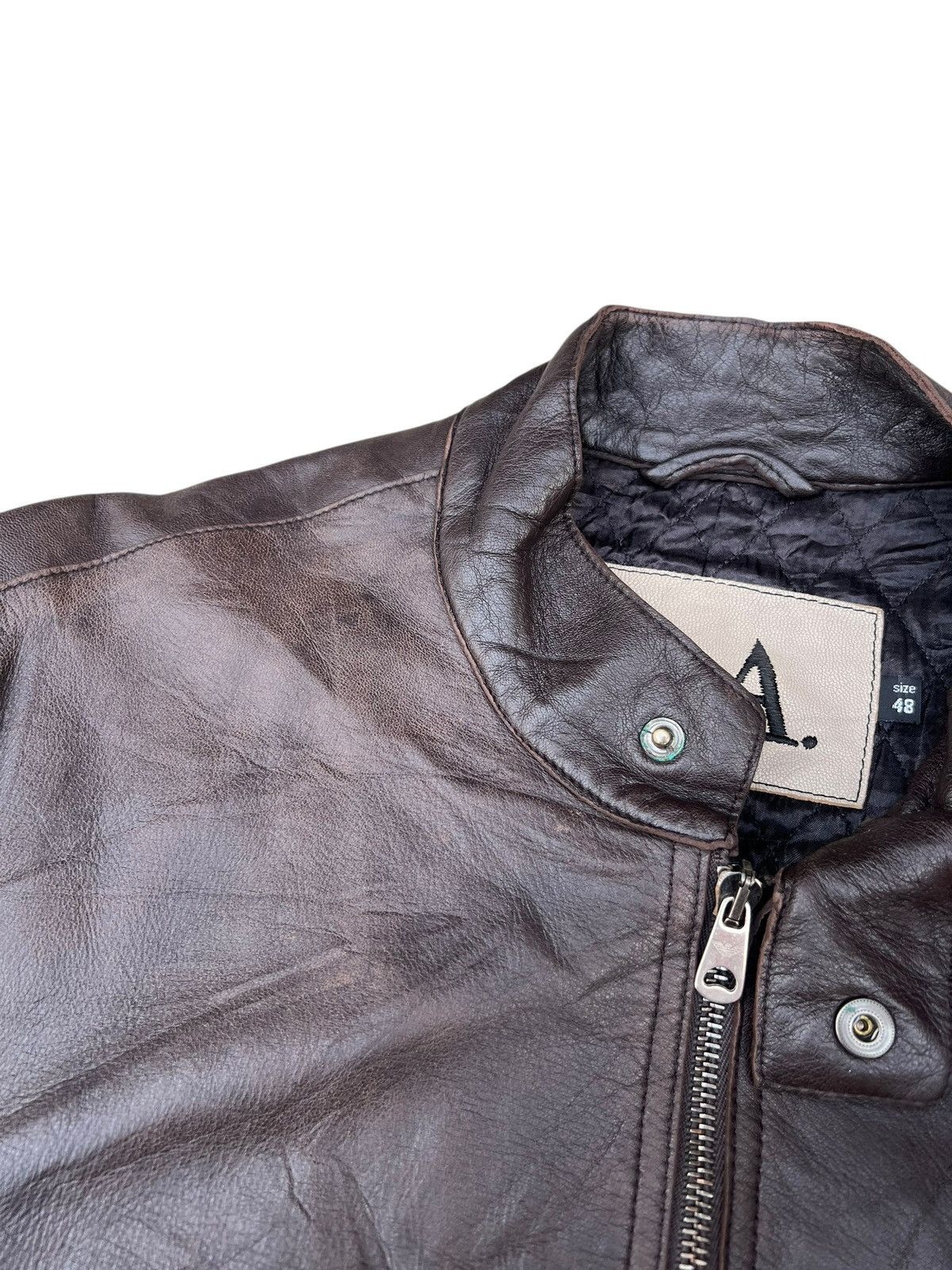 Emporio Armani Vintage Emporio Armani Faded Patina Leather Racer Jacket Size US M / EU 48-50 / 2 - 9 Thumbnail