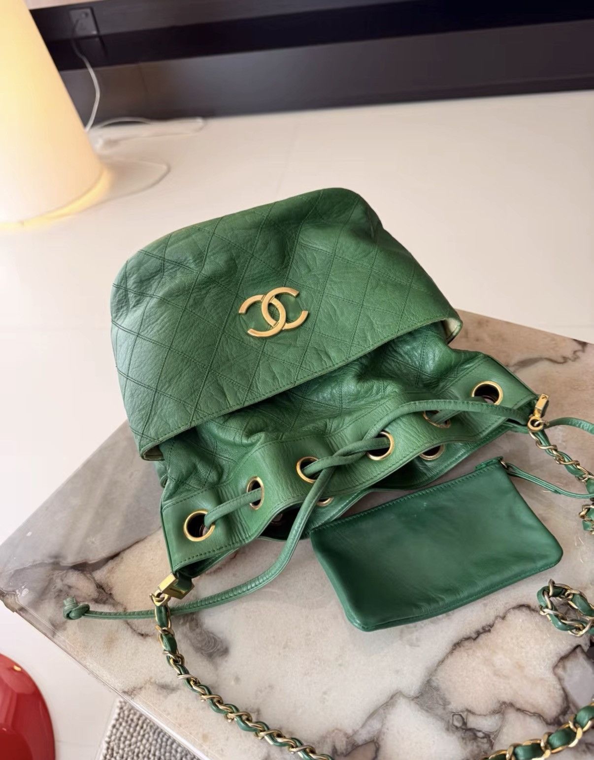Chanel Chanel Vintage Green Leather Woven Chain Bucket Bag J36 Size ONE SIZE - 8 Thumbnail