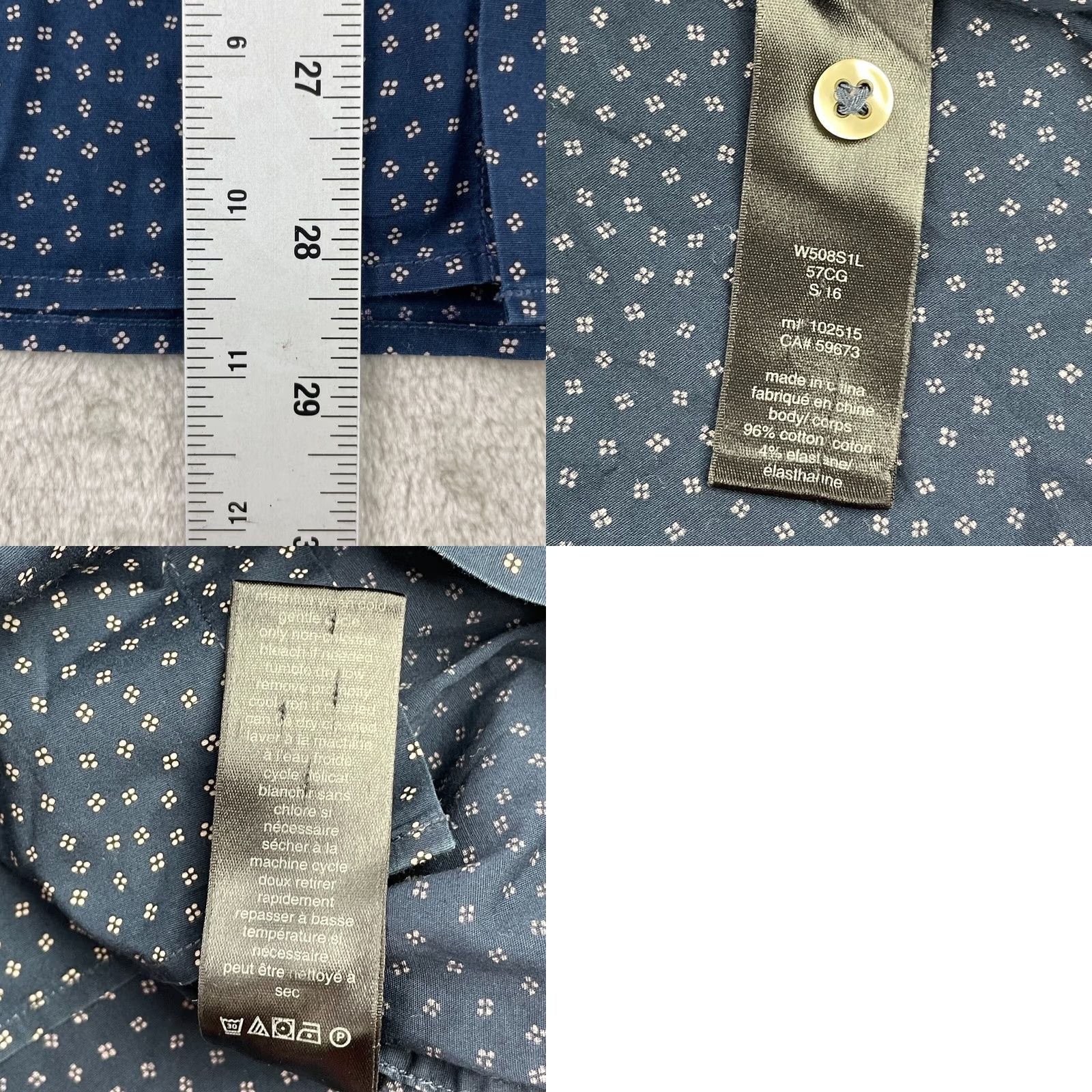 John Varvatos John Varvatos Luxe Shirt Men L Navy Geometric Slim Short Sleeve Button-Up Collared Twill Cotton Spandex Size US L / EU 52-54 / 3 - 8 Thumbnail