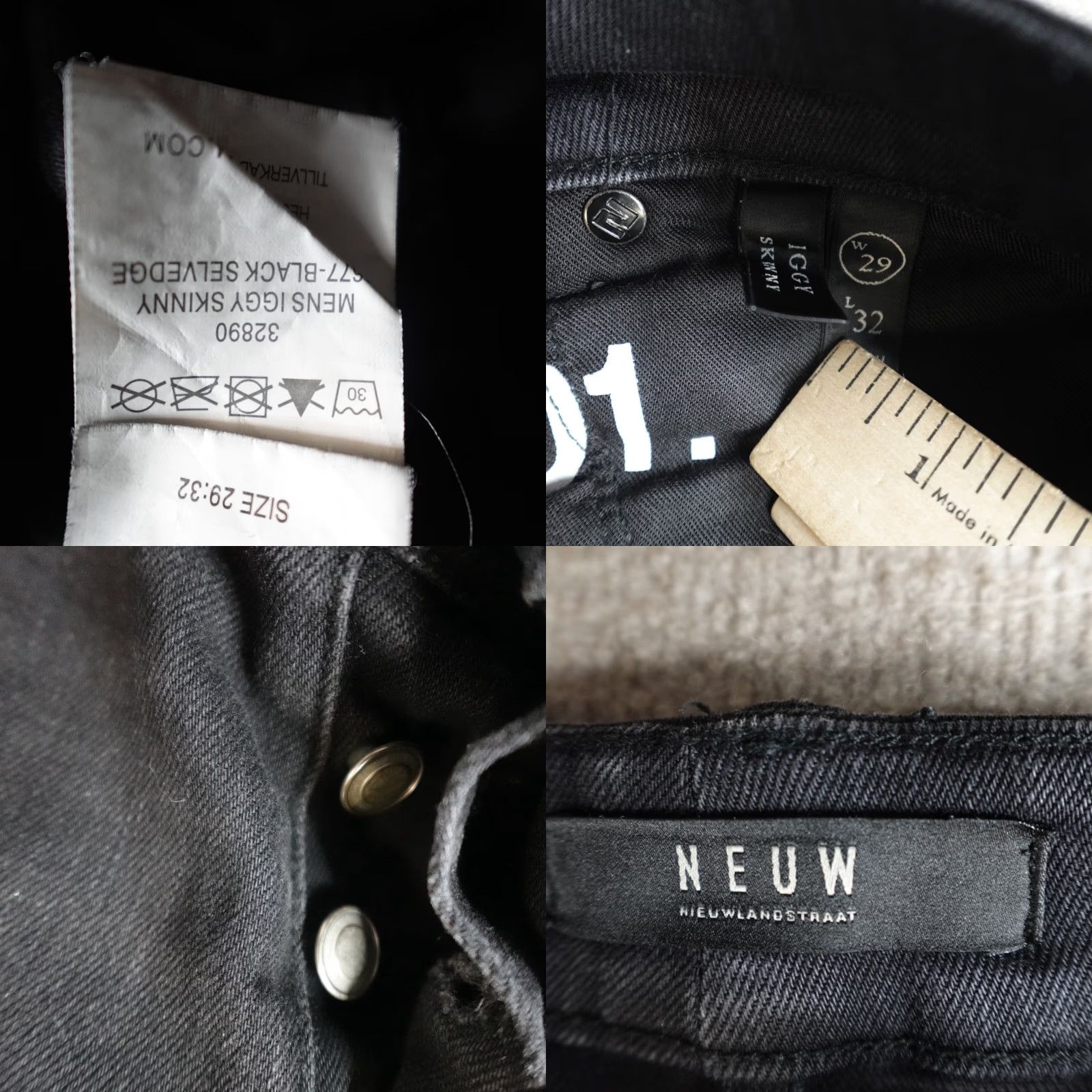 Vintage NEUW Jeans 29 x 31 Black Iggy Skinny Selvedge Denim Red Line Mens Regular 5-Pocket Button Fly Clothing Size US 29 - 9 Thumbnail