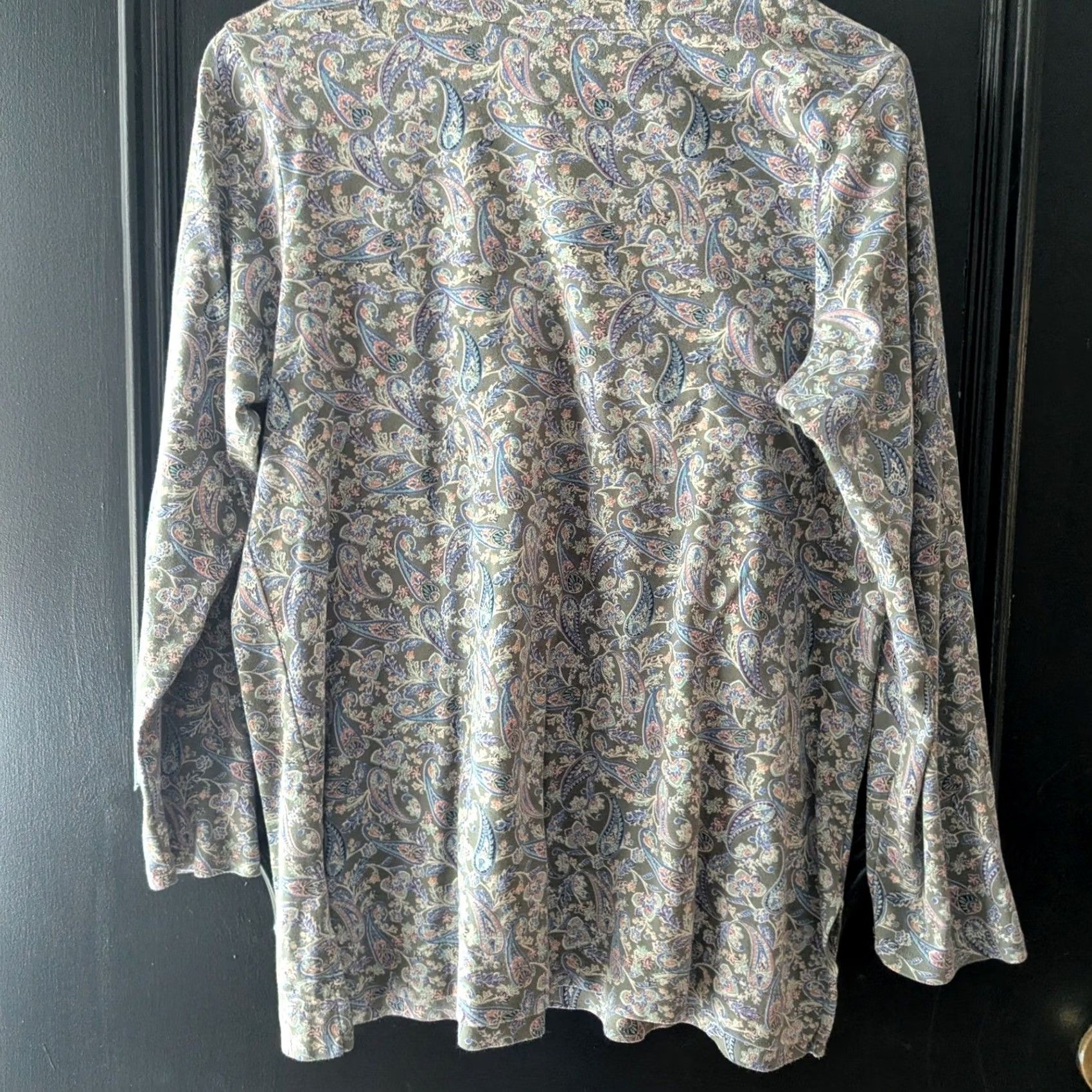J. Jill J. Jill Simply Supima Cotton Paisley V-Neck Tunic Olive Green M Long Sleeve Womens Slit Casual Knit 100% Cotton Size M / US 6-8 / IT 42-44 - 3 Thumbnail