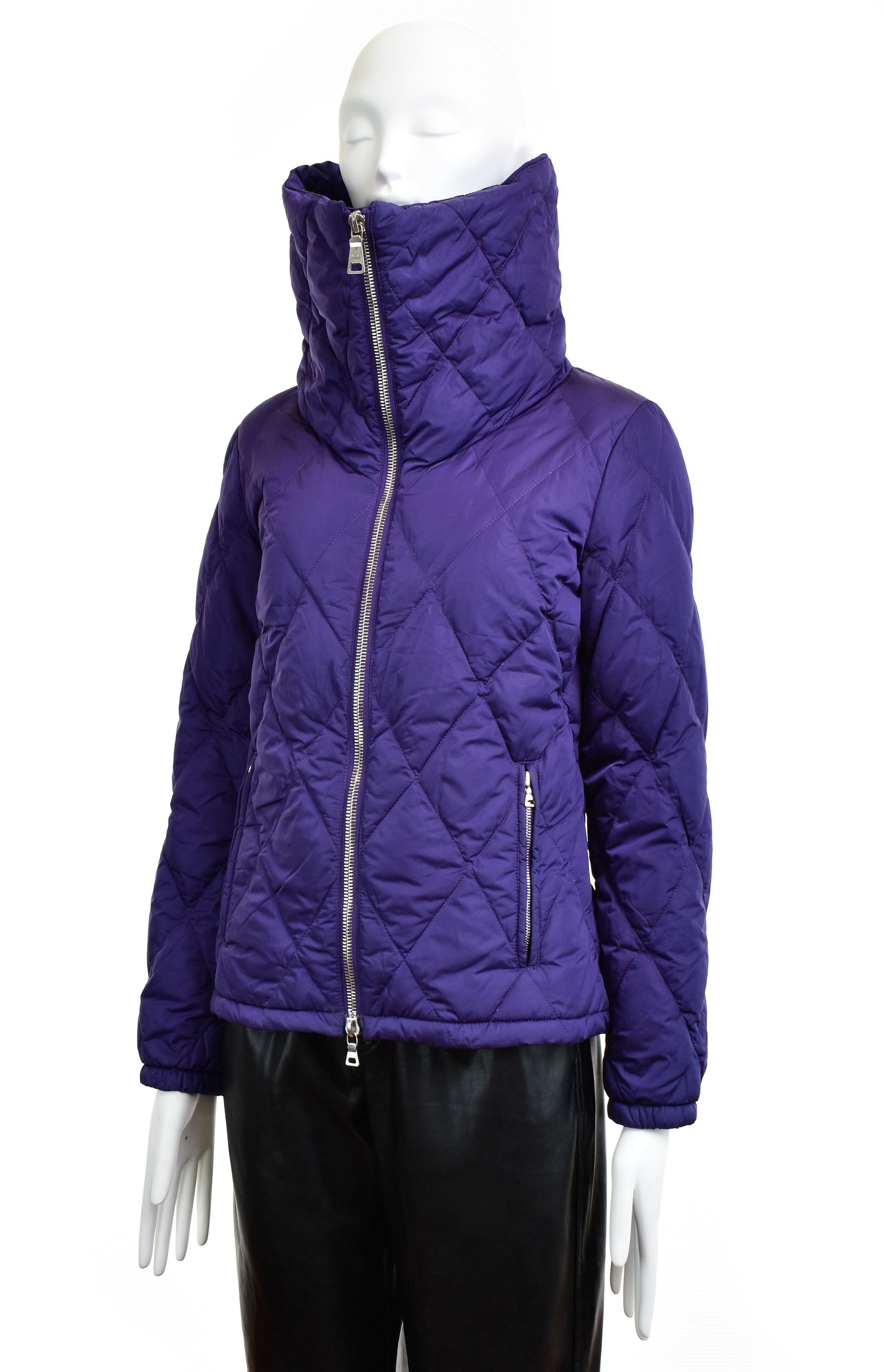 image of Prada 280061 Down Puffer Ski Jacket High Collar Coat Size 40 in Purple, Women's