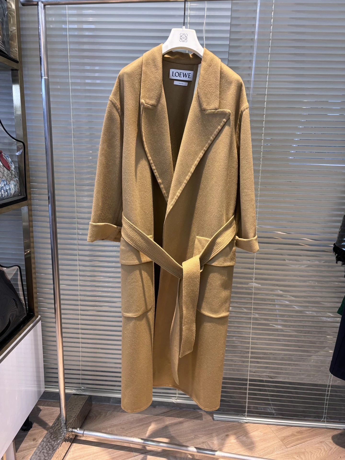 Loewe Khaki Floral Wool Coat 36