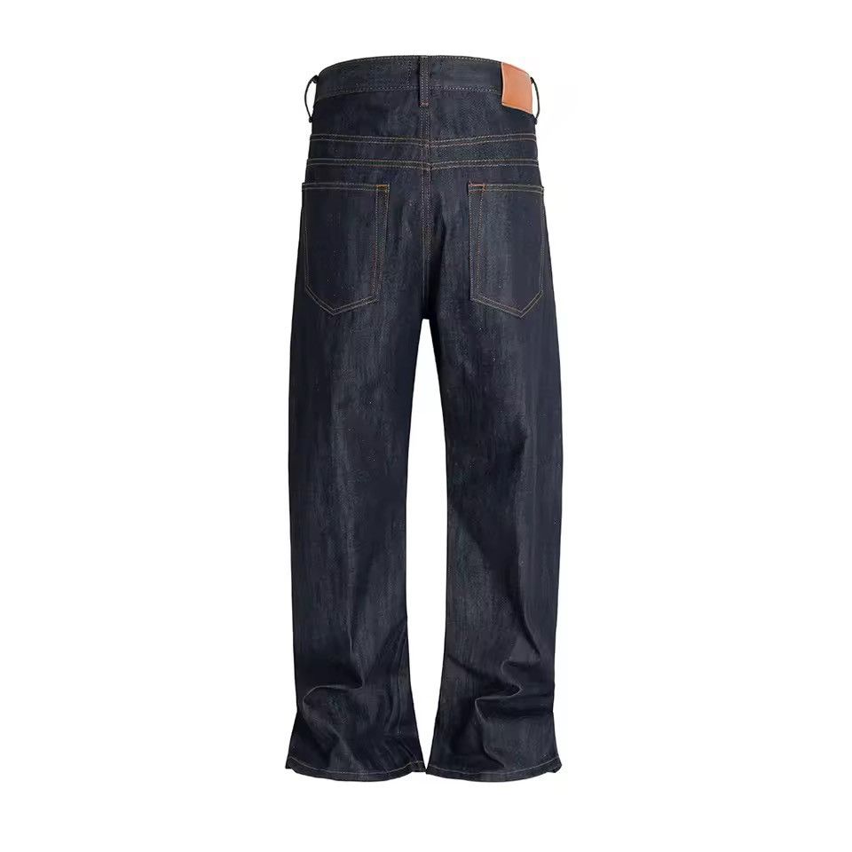 Indigo Blue Wide Straight Leg Selvedge Raw Denim Jeans