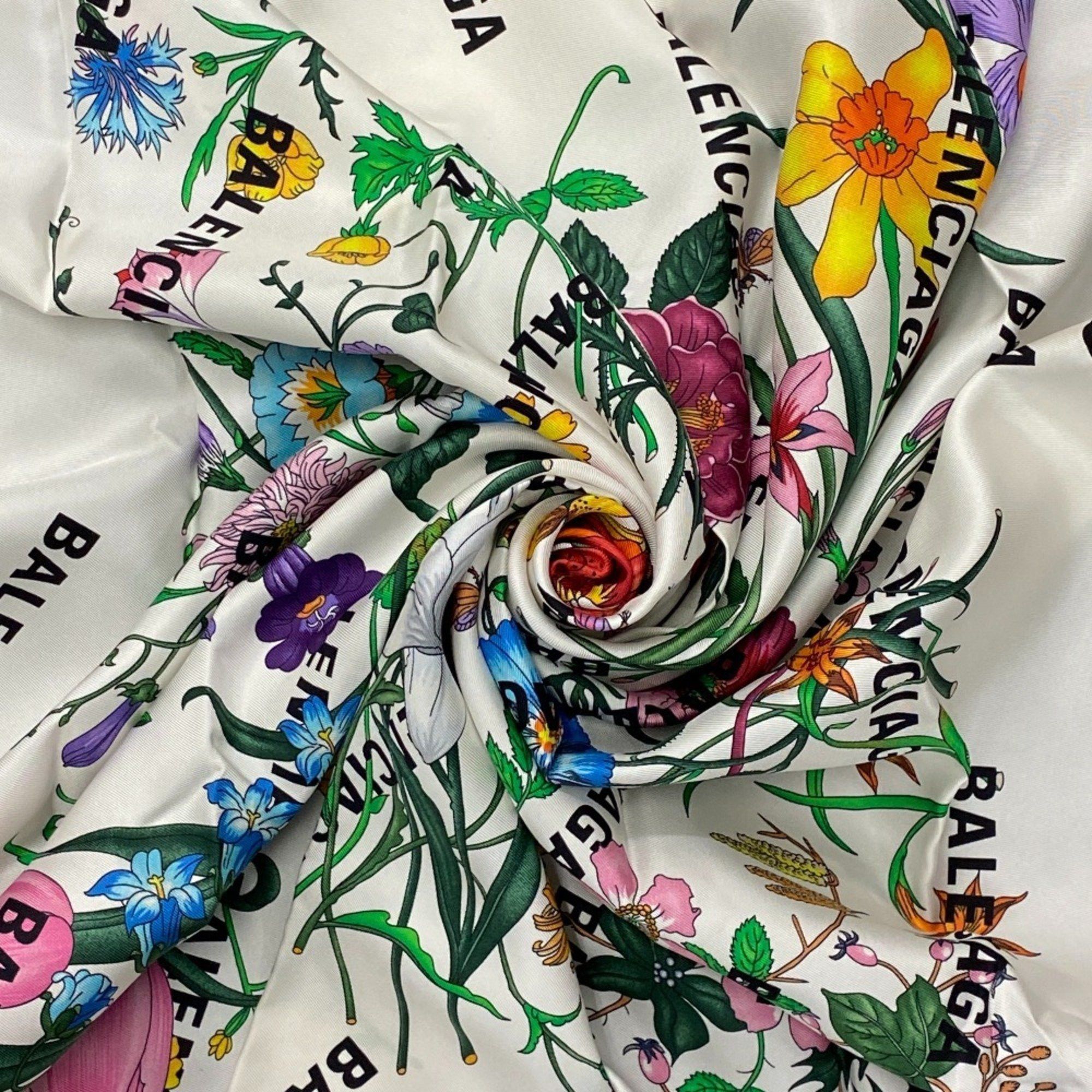 image of Gucci 679493 The Hacker Project Balenciaga Flora Print Muffler/scarf White Ladies, Women's