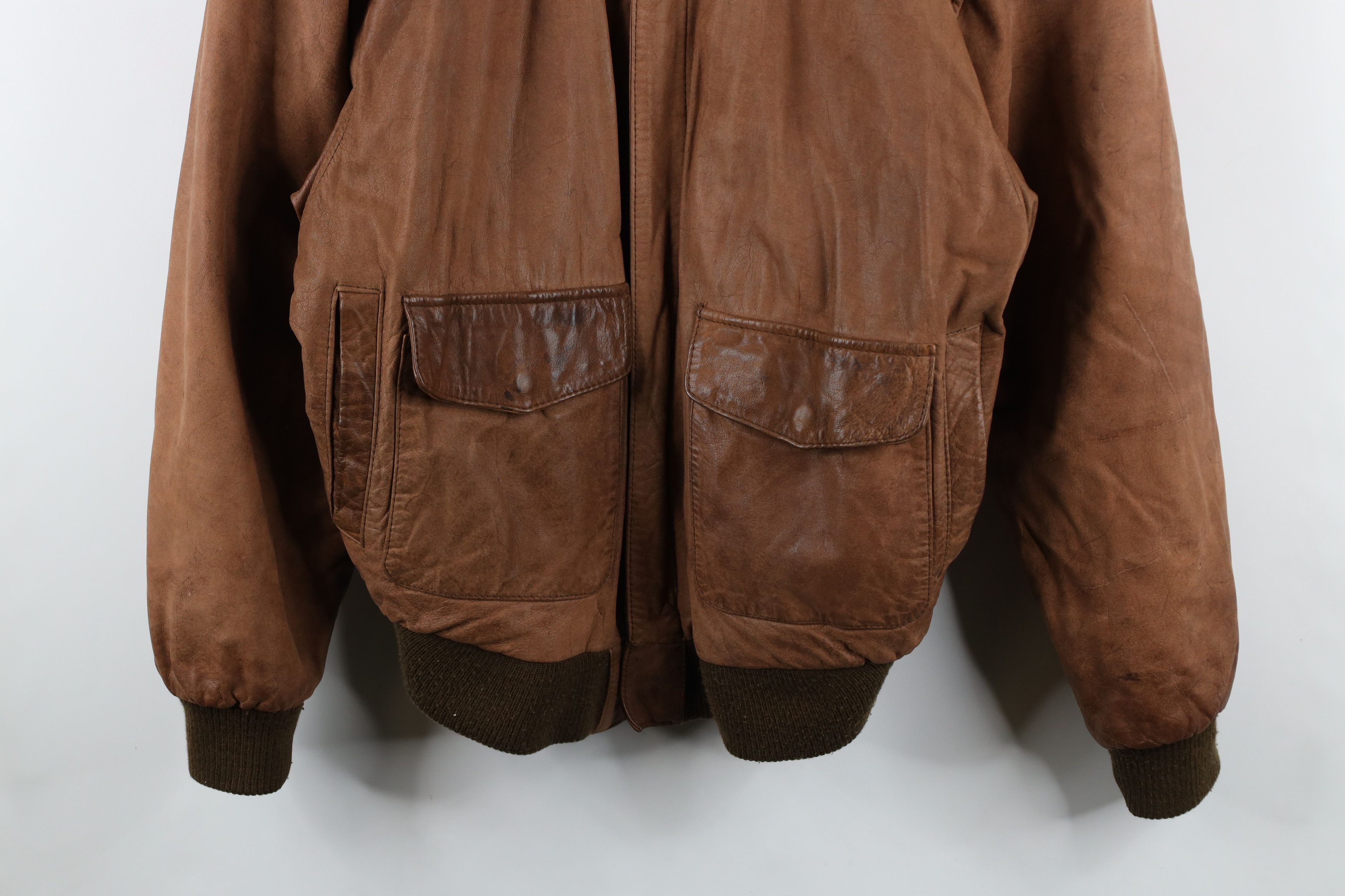 Vintage Vintage 90s Streetwear Leather Flight Bomber Jacket Brown Size US L / EU 52-54 / 3 - 3 Thumbnail