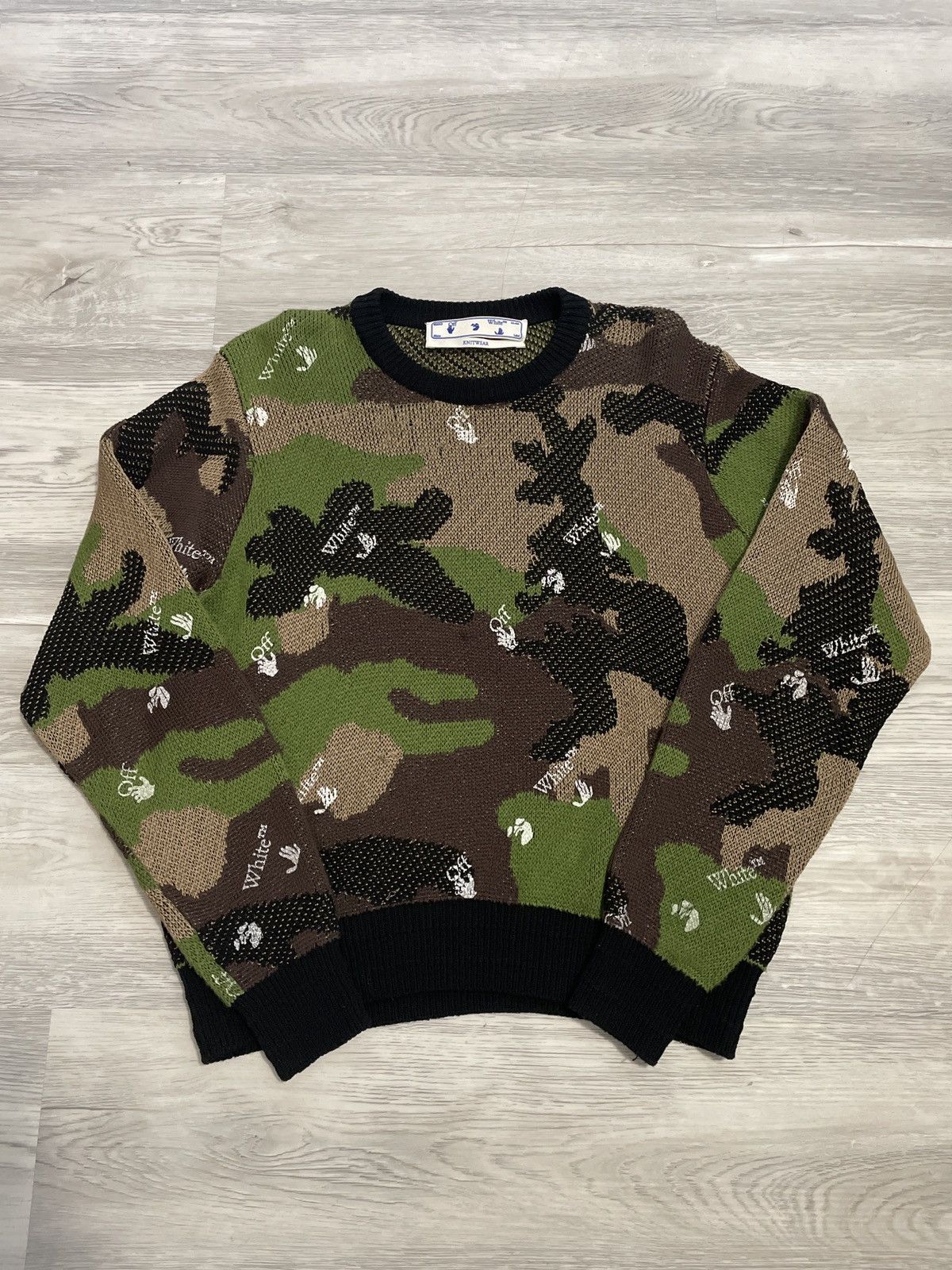 image of Off White Logo Camo Knit Sweater, Men's (Size Medium)