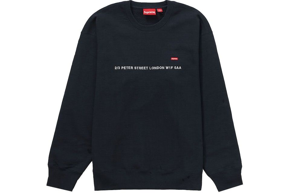 Image of Supreme Small Box Logo Crewneck London Exclusive in Navy, Men's (Size XL)