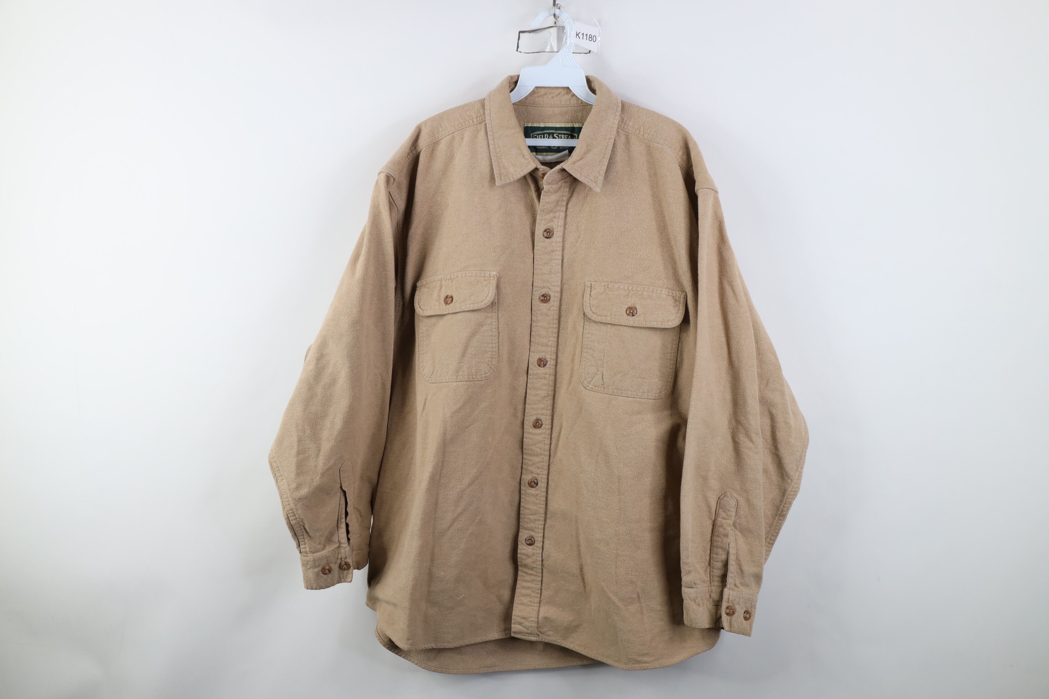 Vintage Vintage 90s Streetwear Chamois Cloth Button Shirt Beige Tan Size US XXL / EU 58 / 5 - 1 Thumbnail