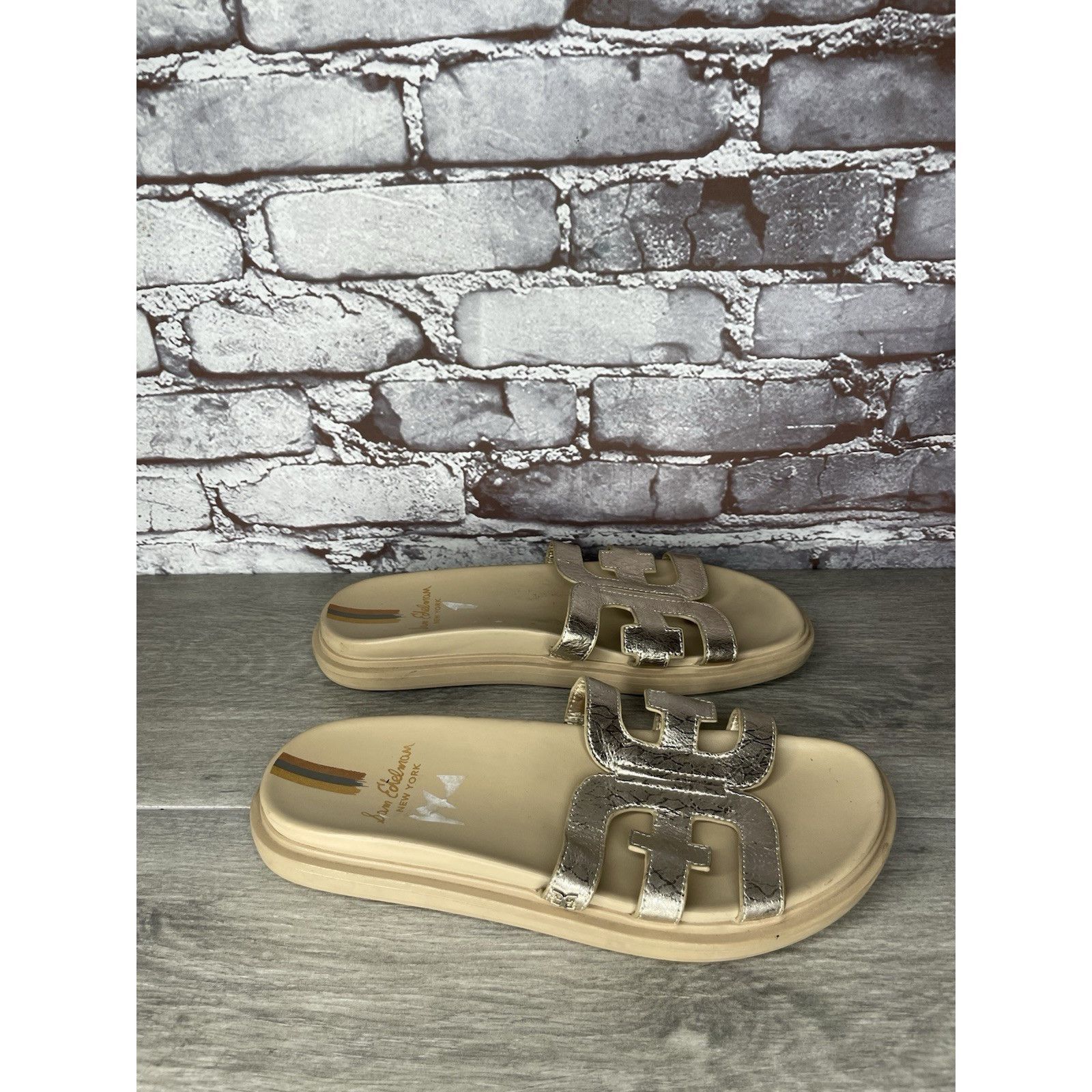 Sam Edelman Sam Edelman Valeri Metallic Gold Leather Slides Sandals Wome Size US 9 / IT 39 - 19 Thumbnail
