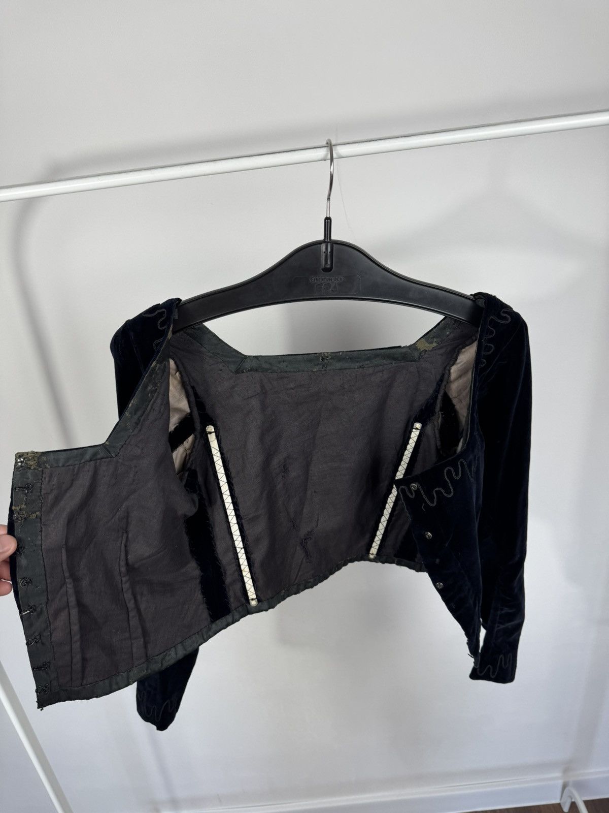 Other Antique Vintage Victorian Black Velvet Corset Blouse Top Size XS / US 0-2 / IT 36-38 - 8 Thumbnail