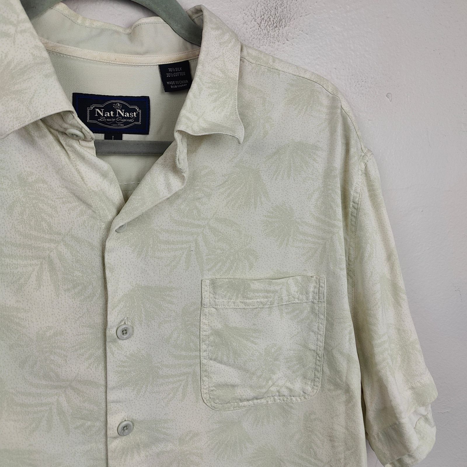 Nat Nast Nat Nast Button Up Shirt Mens Large Cream Green Silk Cotton Size US L / EU 52-54 / 3 - 2 Thumbnail