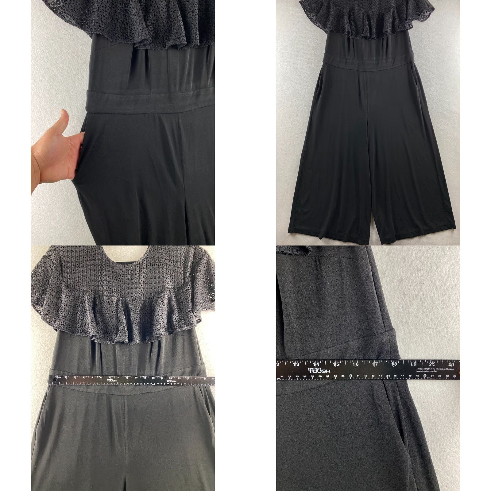Vintage Lane Bryant Romper Womens 14 Black Wide Legged Crochet One Piece Pockets Casual Size 36" / US 14 / IT 50 - 8 Thumbnail