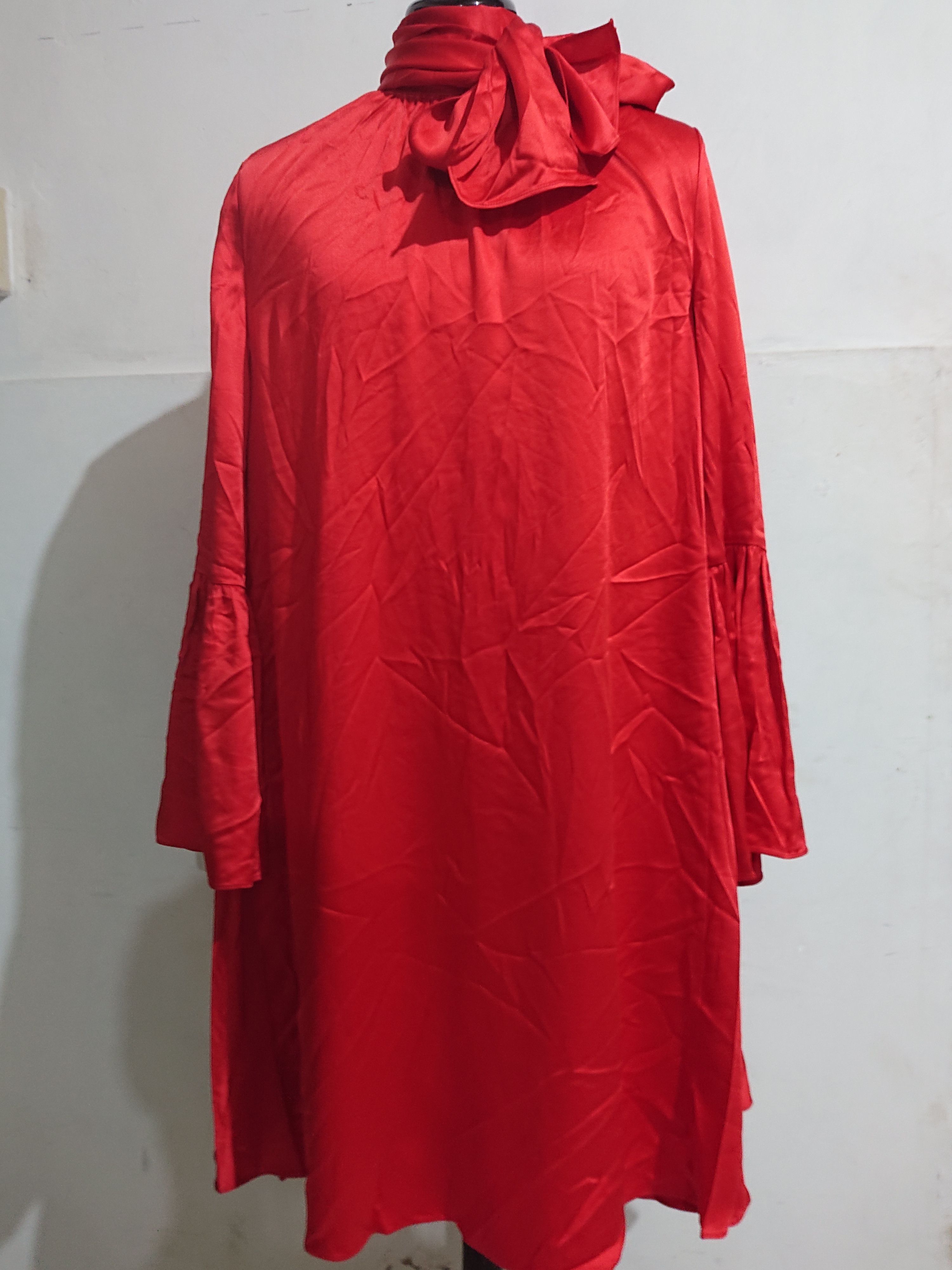 FENDI Pleat-side Tie-neck Satin Mini Dress In Red
