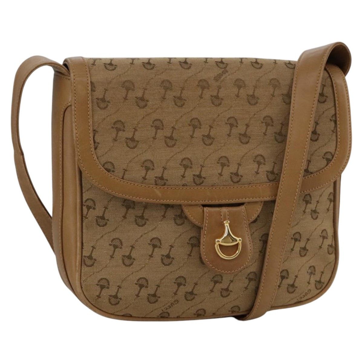 GUCCI Shoulder Bag Canvas Beige Gold