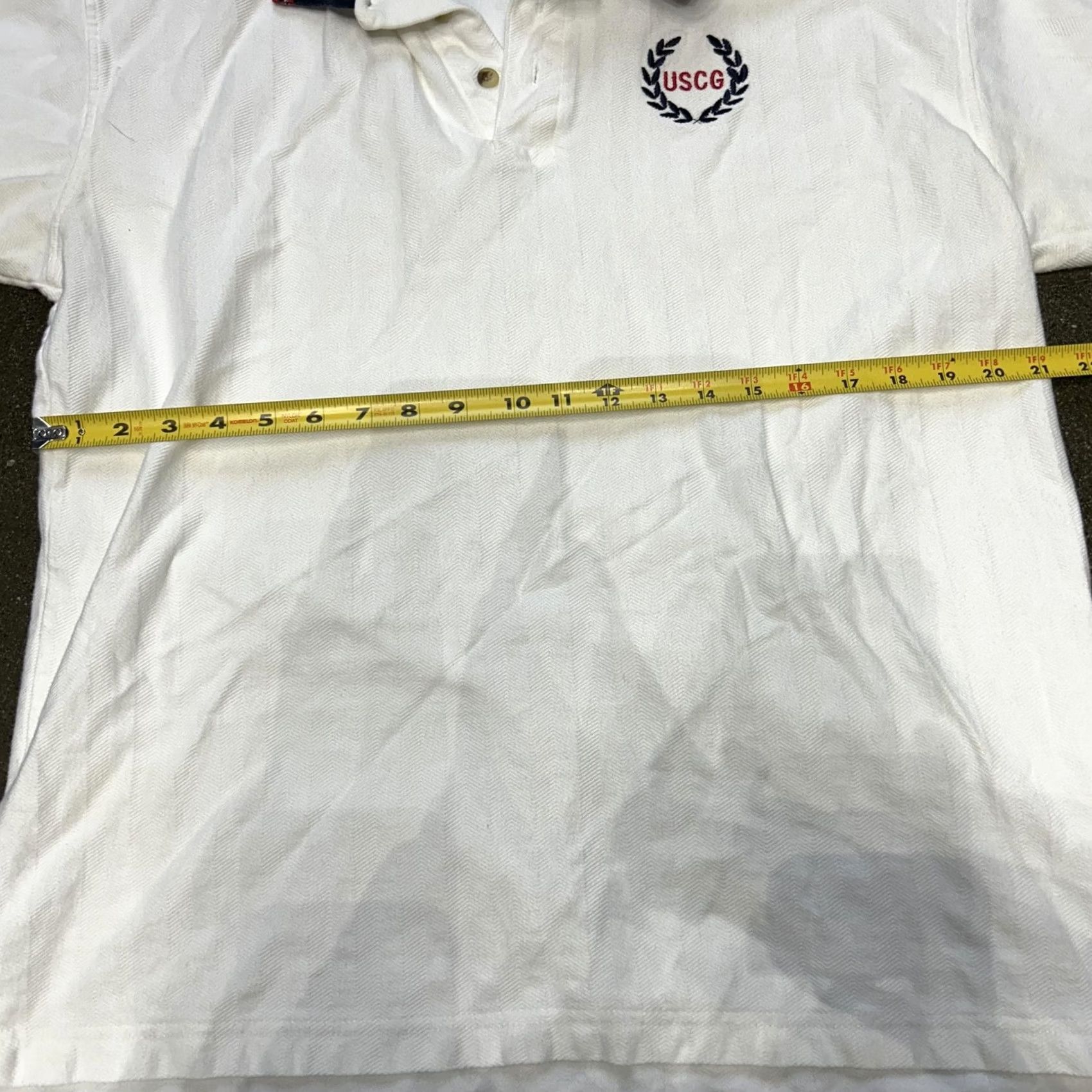 Vintage UltraClub Polo Shirt Mens XL White USCG Navy Trim Herringbone Cotton Casual Size US XL / EU 56 / 4 - 5 Thumbnail