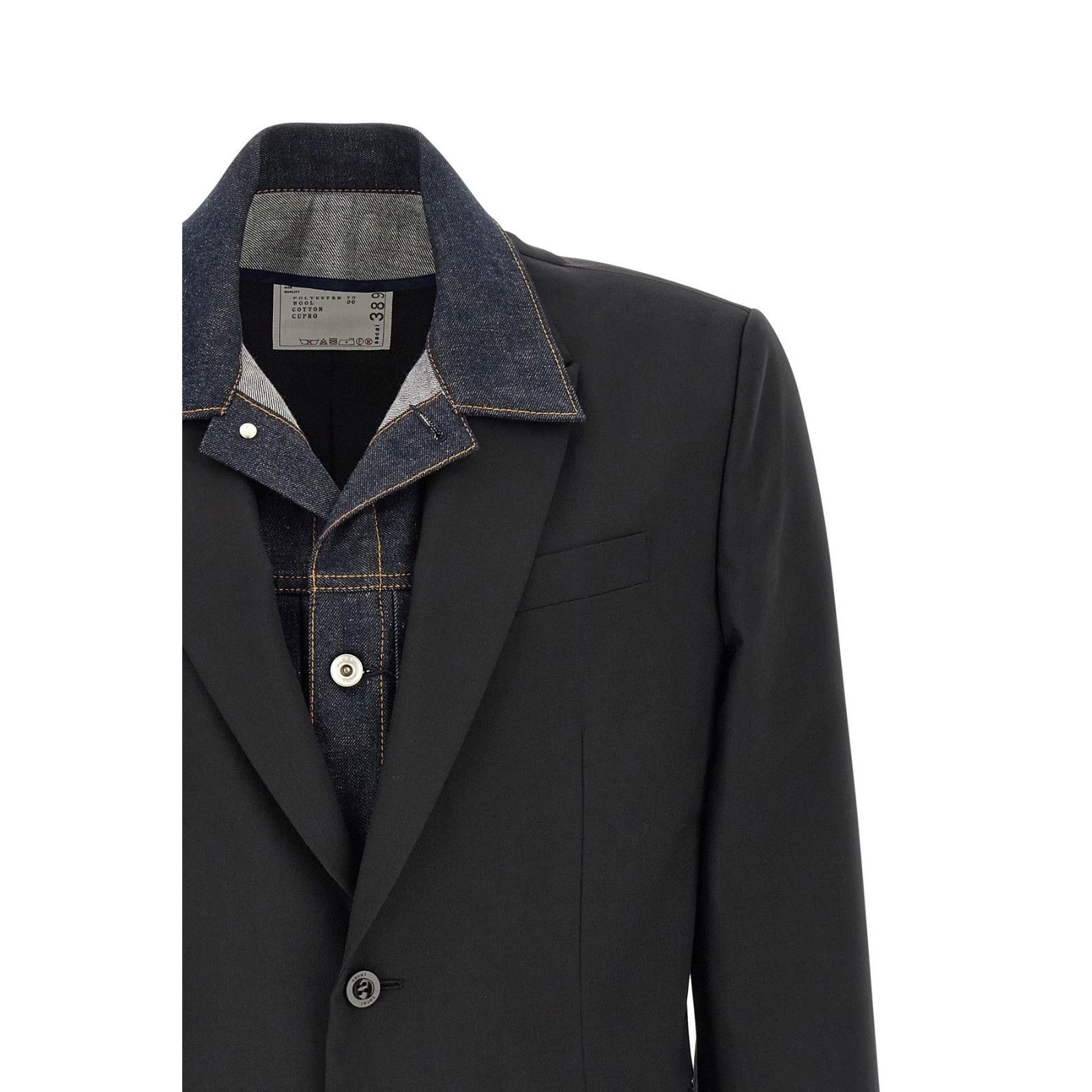 Sacai SACAI Denim Insert Black Wool Blazer New & Authentic (Men's Size US L / EU 52-54 / 3 - 3 Thumbnail
