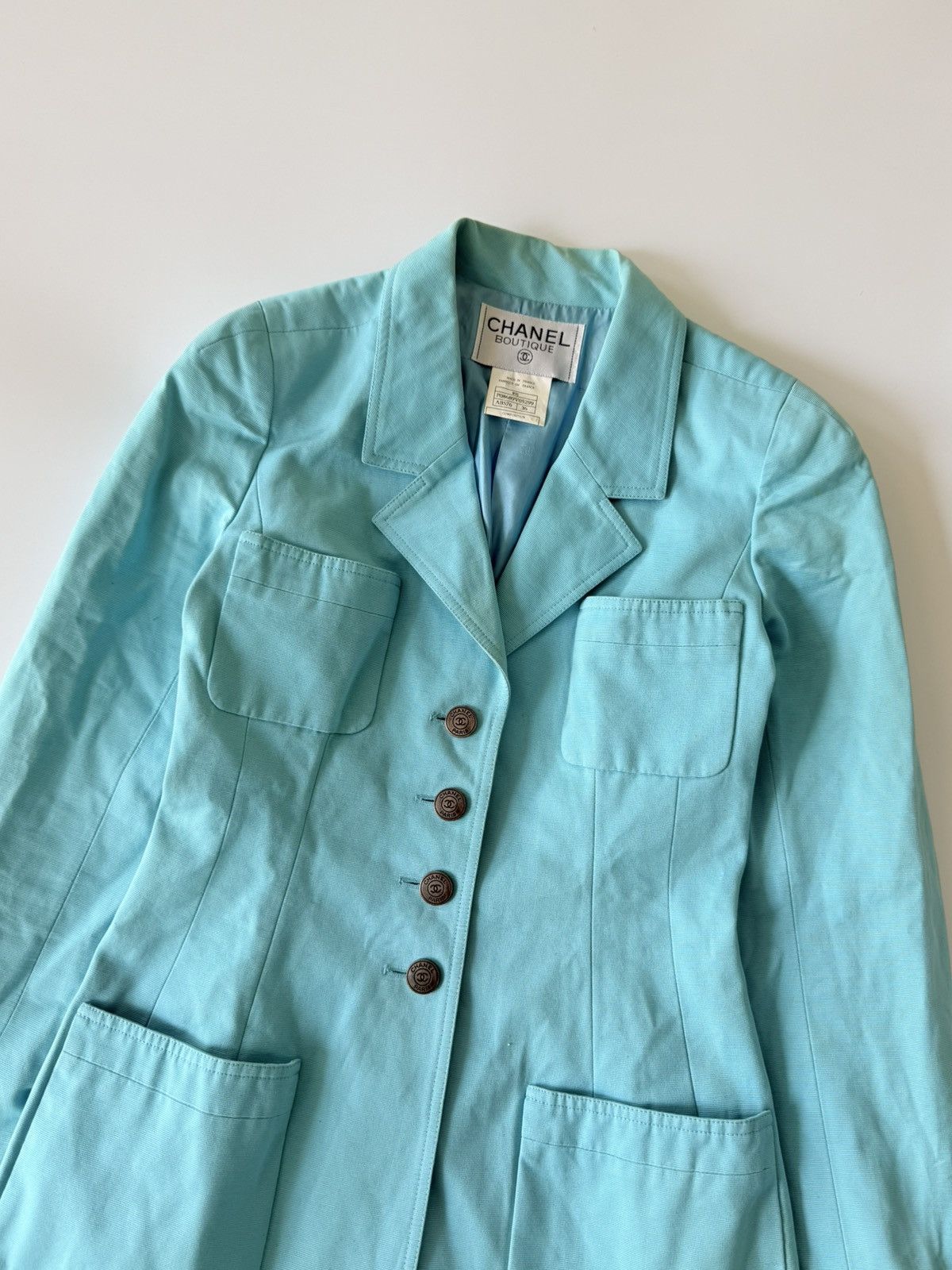 Chanel Chanel Boutique Vintage Tirquoise Cotton Blazer Size XS / US 0-2 / IT 36-38 - 3 Thumbnail
