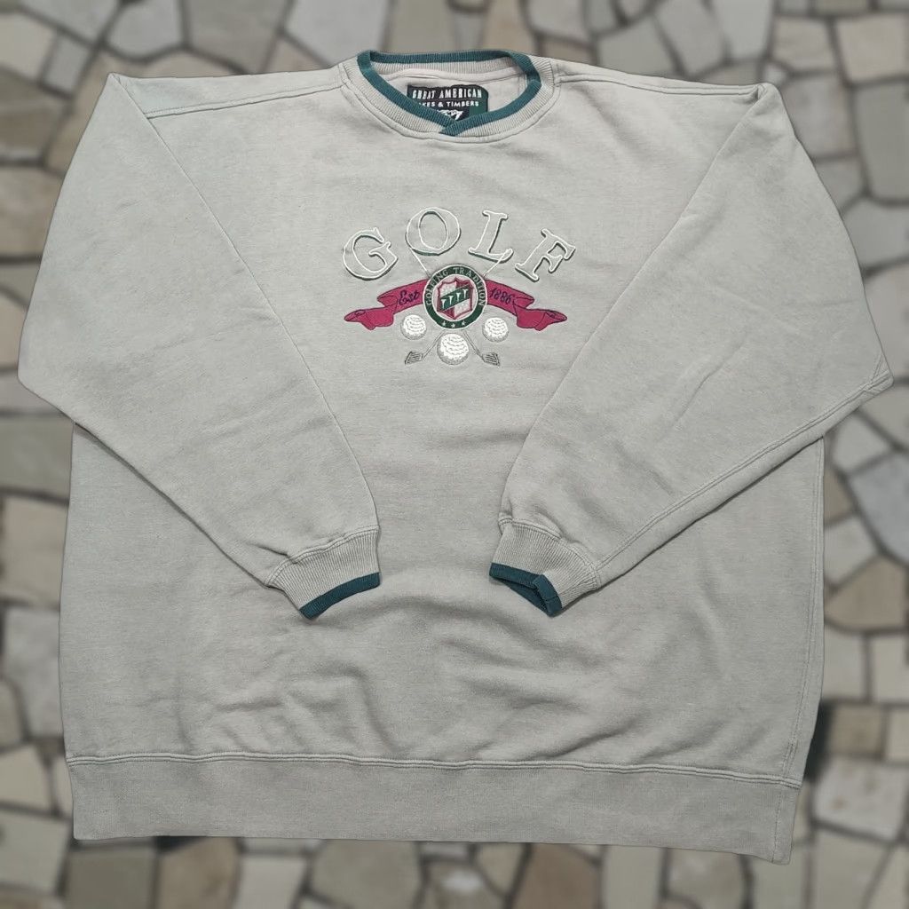 Lee VINTAGE Great American Golf Sweatshirt 2XL Mens Tan Brown Embroidered Crew Neck Pullover Sweatshirt Sports 90s Mens Size US XXL / EU 58 / 5 - 1 Thumbnail