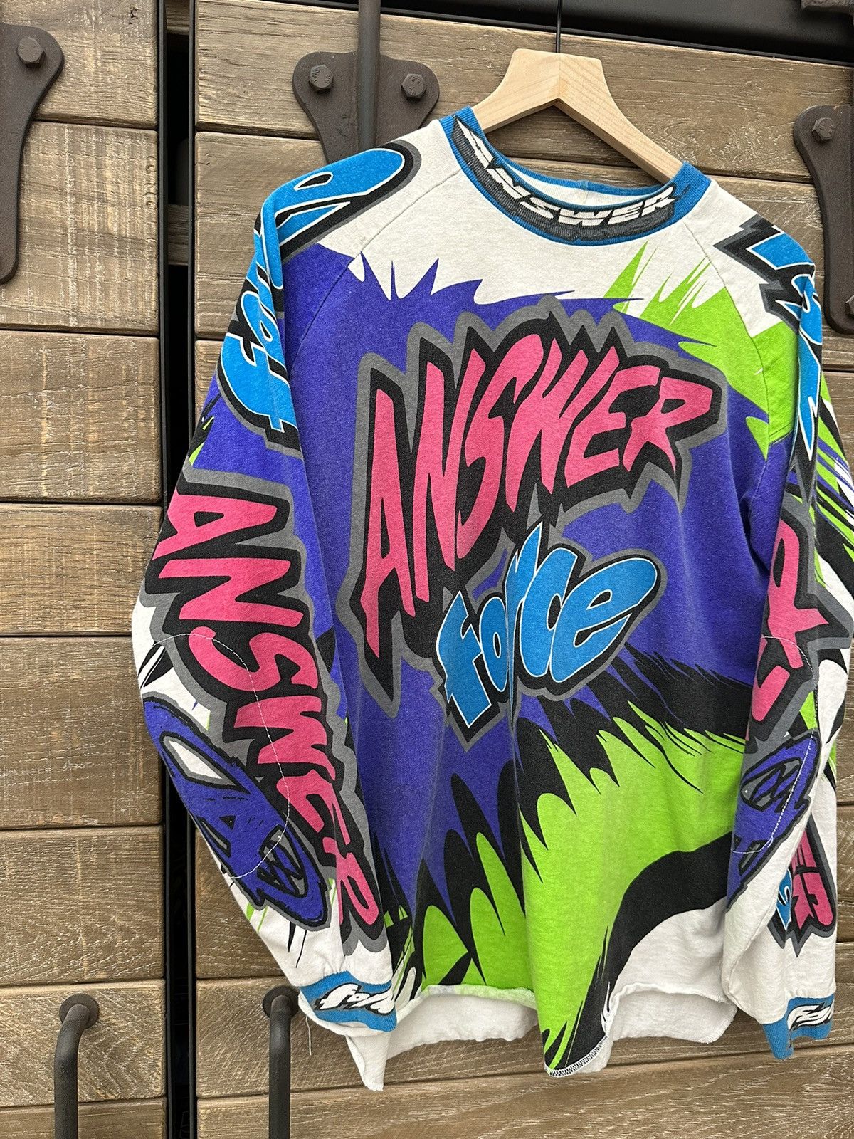 Vintage AMAZING RARE Vintage 90s " Answer Force " Neon Long Sleeve Size US L / EU 52-54 / 3 - 10 Thumbnail