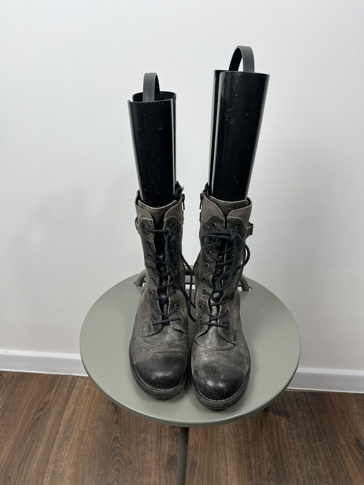 Other Gray Distressed Leather Lace-Up Avant-Garde Boots Size 39 Size US 8.5 / IT 38.5 - 6 Thumbnail