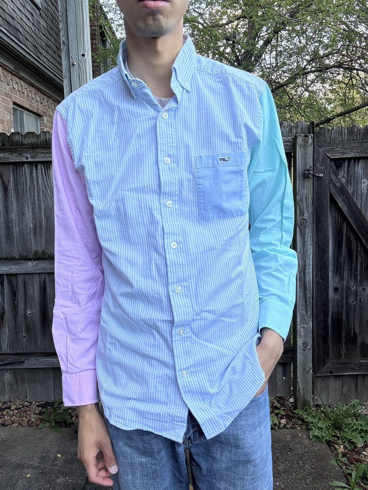 Vineyard Vines Preppy Blue Striped Color Block Casual Oxford Cotton Shirt Size US M / EU 48-50 / 2 - 1 Thumbnail
