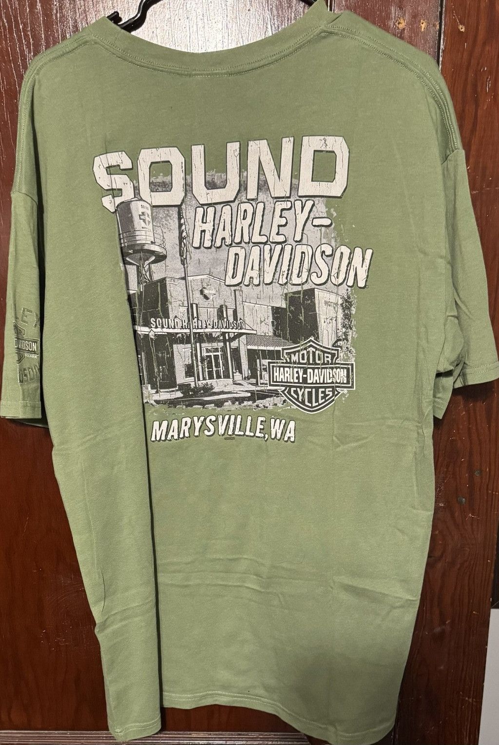 Harley Davidson Harley-Davidson TShirt Seattle Men Sz XL Green Marysville WA Size US XL / EU 56 / 4 - 2 Thumbnail