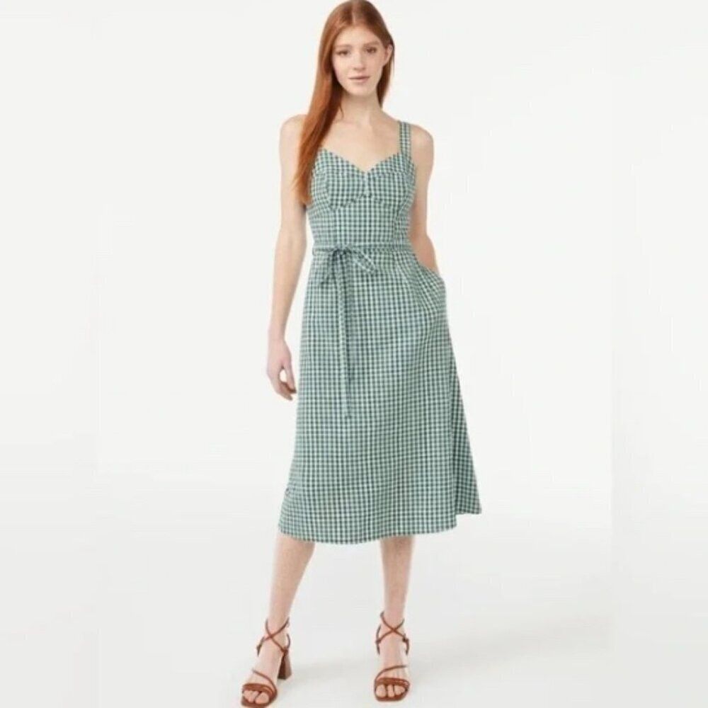 free assembly green dress Other White Gingham Check A-Line Tank 75% Off