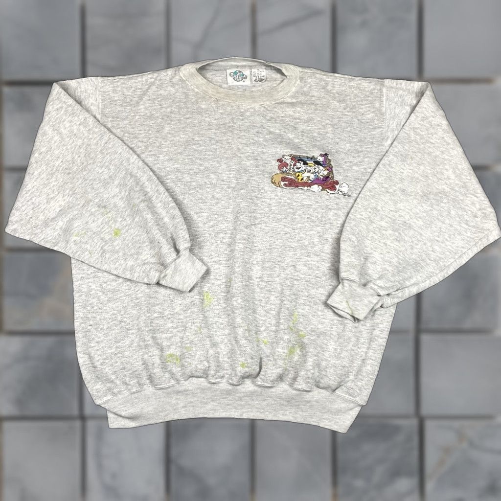 Vintage VINTAGE Flintstones Sweatshirt Adult XL Gray Embroidered Crew Neck Men 90s Pullover Distressed Blitzz Studios Size US XL / EU 56 / 4 - 1 Thumbnail