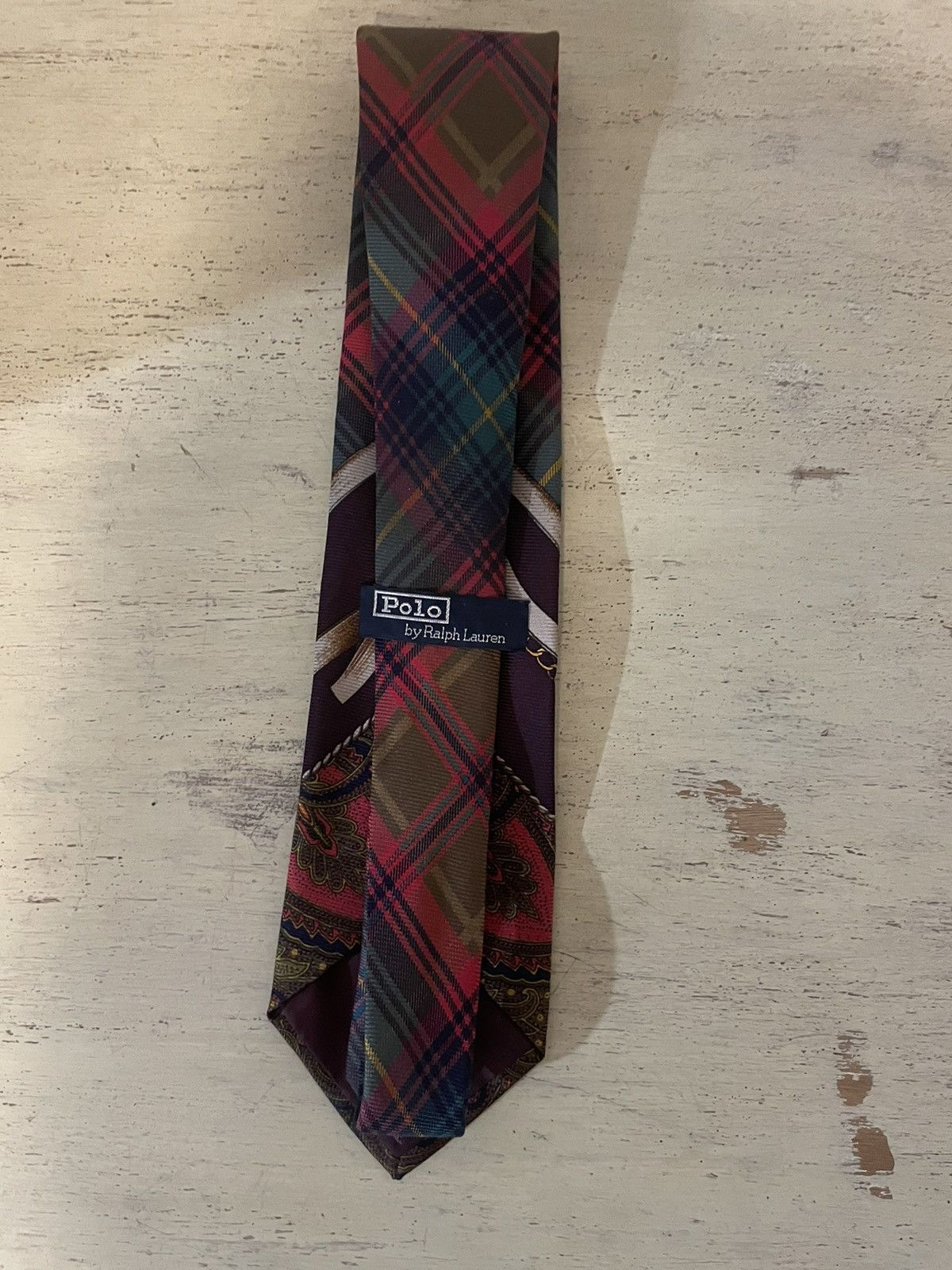 Polo Ralph Lauren × Vintage Rare Plaid-Stirrup Print Silk Tie Size ONE SIZE - 6 Thumbnail