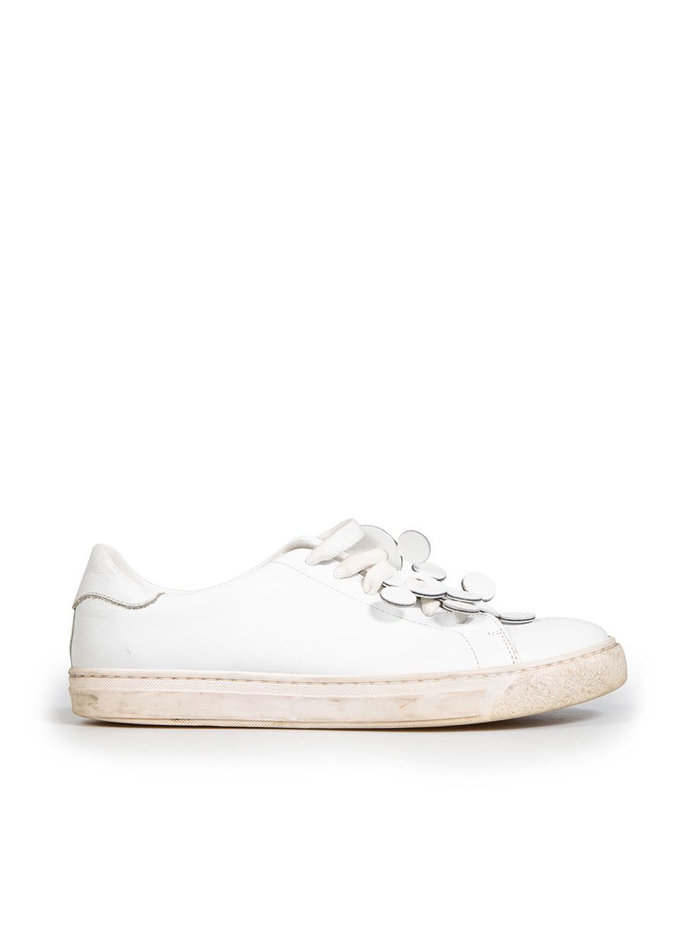 White Leather Laser Cut-Out Pattern Trainers