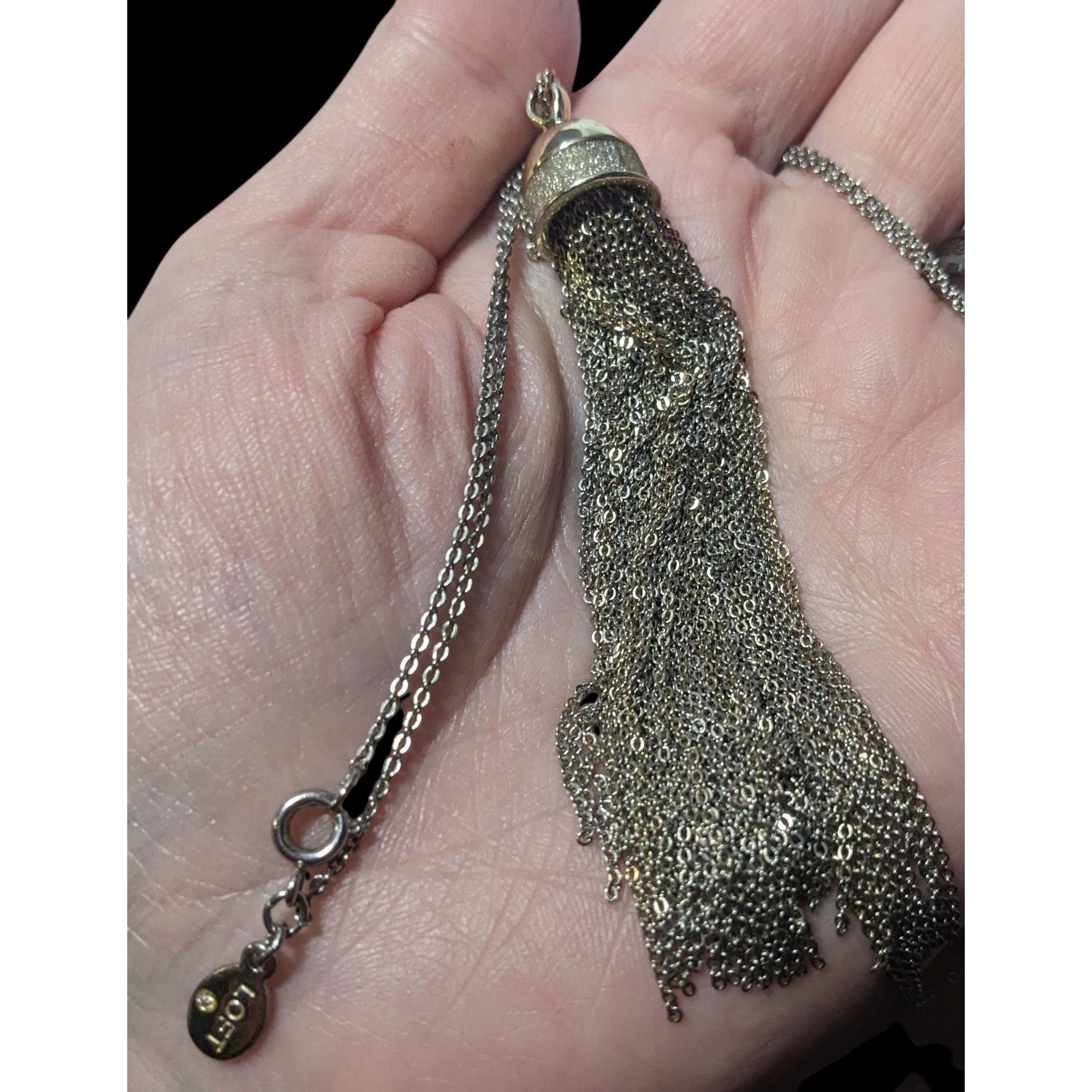 Loft Loft Silver Tone Fine Chain Glitter Tassel Necklace Size ONE SIZE - 5 Thumbnail
