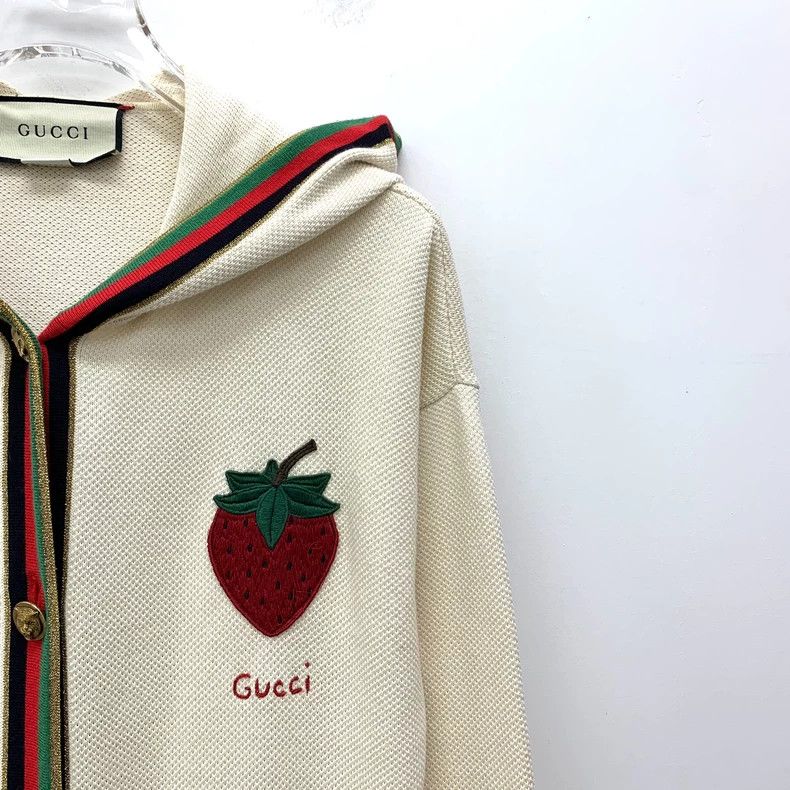 Gucci Gucci Beige striped strawberry embroidered cotton hooded lo Size M / US 6-8 / IT 42-44 - 3 Thumbnail